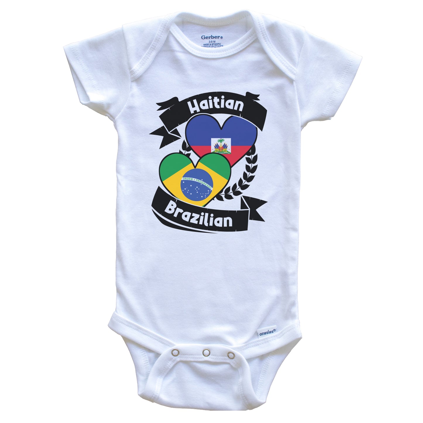 Haitian Brazilian Heart Flags Haiti Brazil Baby Bodysuit