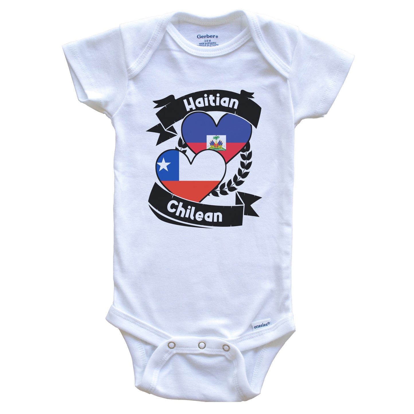 Haitian Chilean Heart Flags Haiti Chile Baby Bodysuit