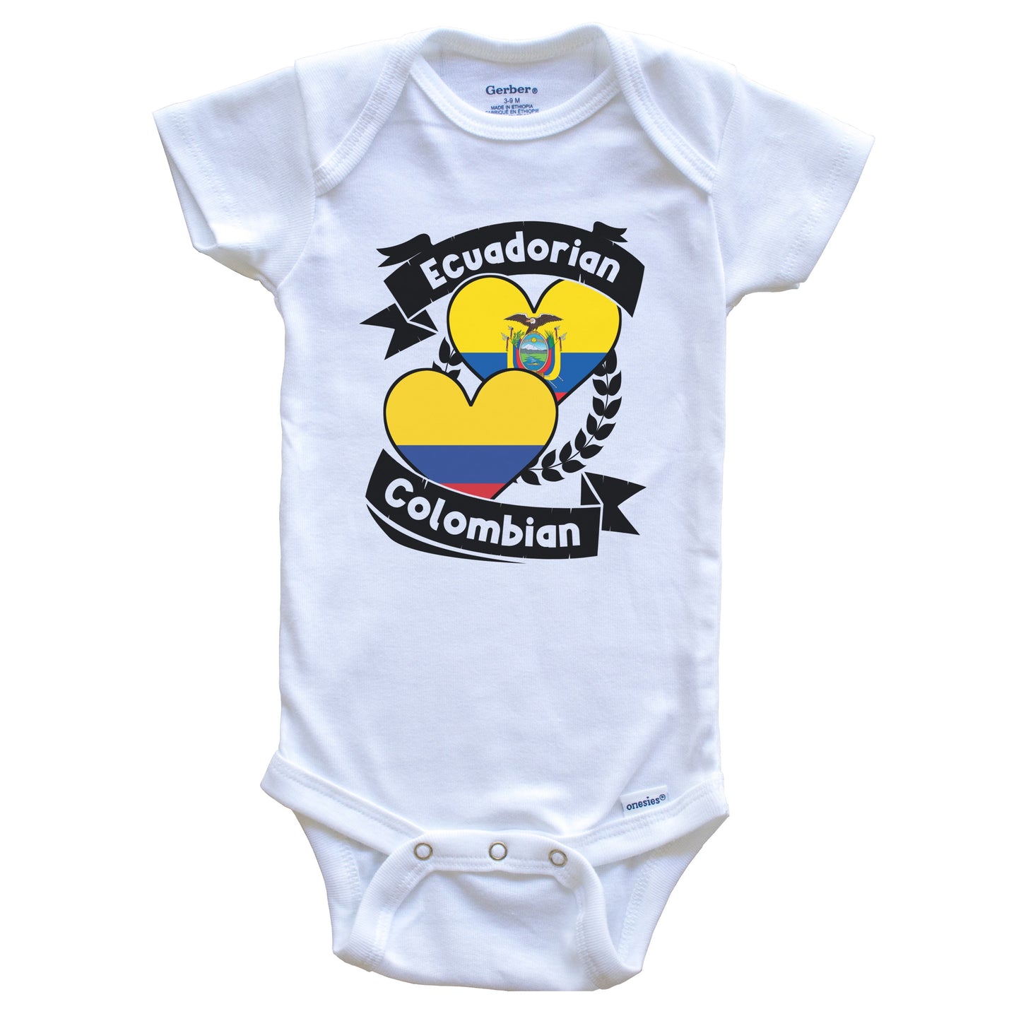 Ecuadorian Colombian Heart Flags Ecuador Colombia Baby Bodysuit