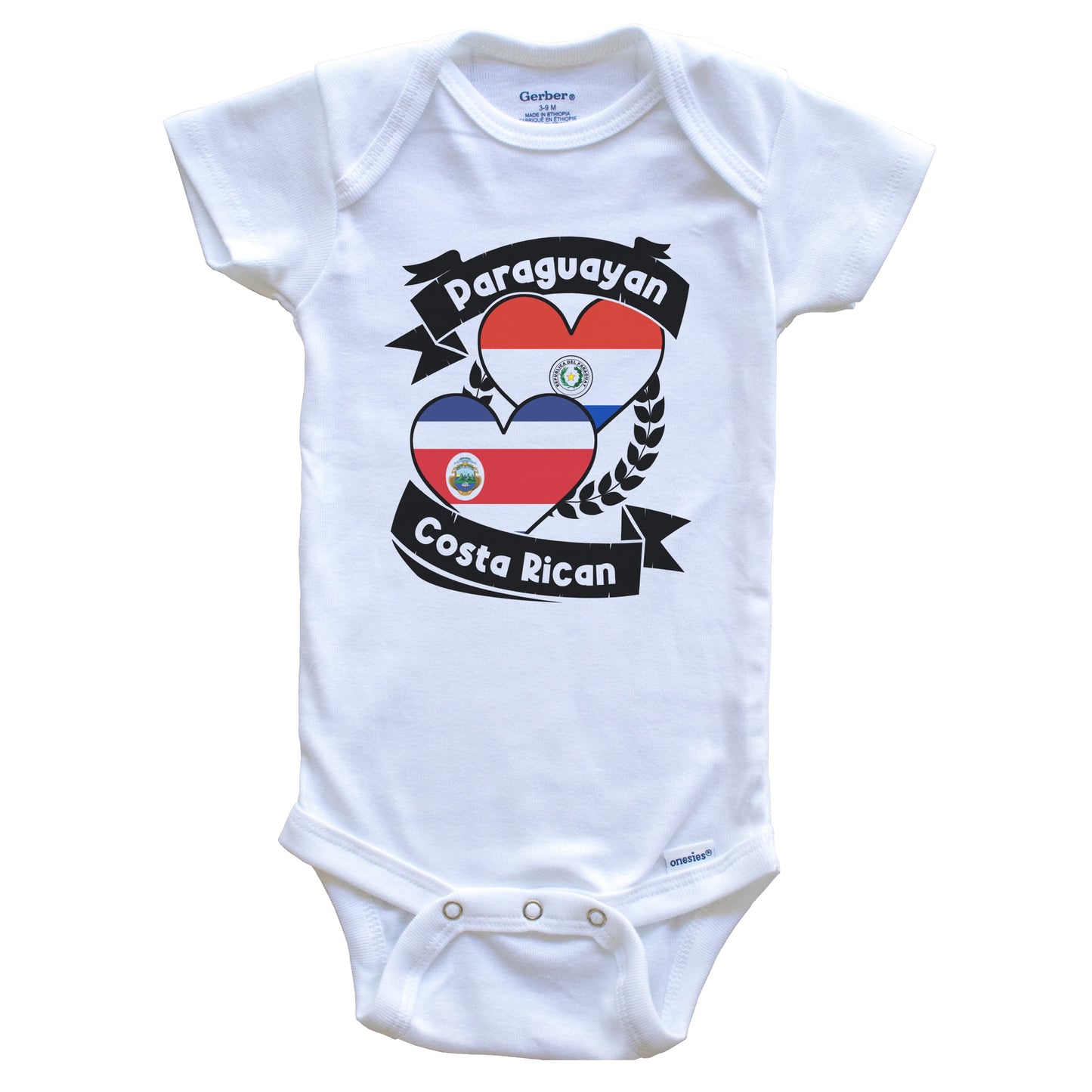 Paraguayan Costa Rican Heart Flags Paraguay Costa Rica Baby Bodysuit