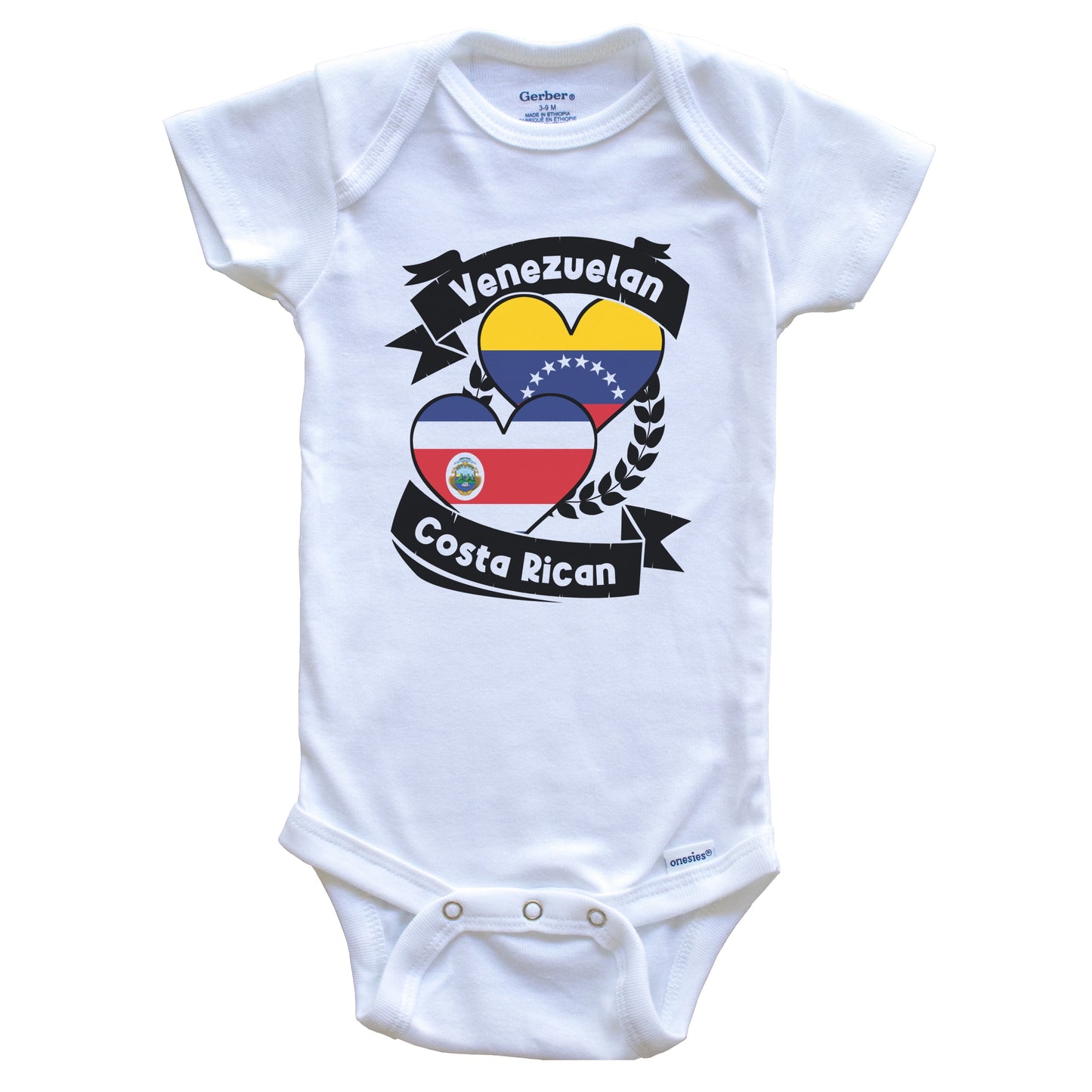 Venezuelan Costa Rican Heart Flags Venezuela Costa Rica Baby Bodysuit
