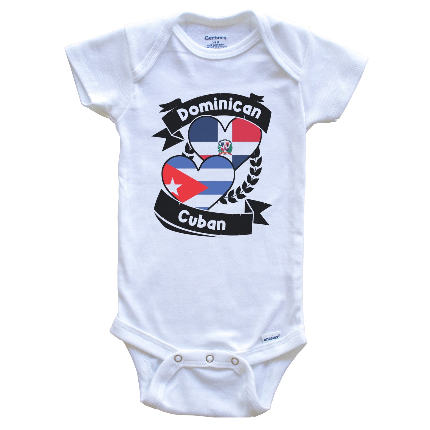 Dominican Cuban Heart Flags Dominican Republic Cuba Baby Bodysuit