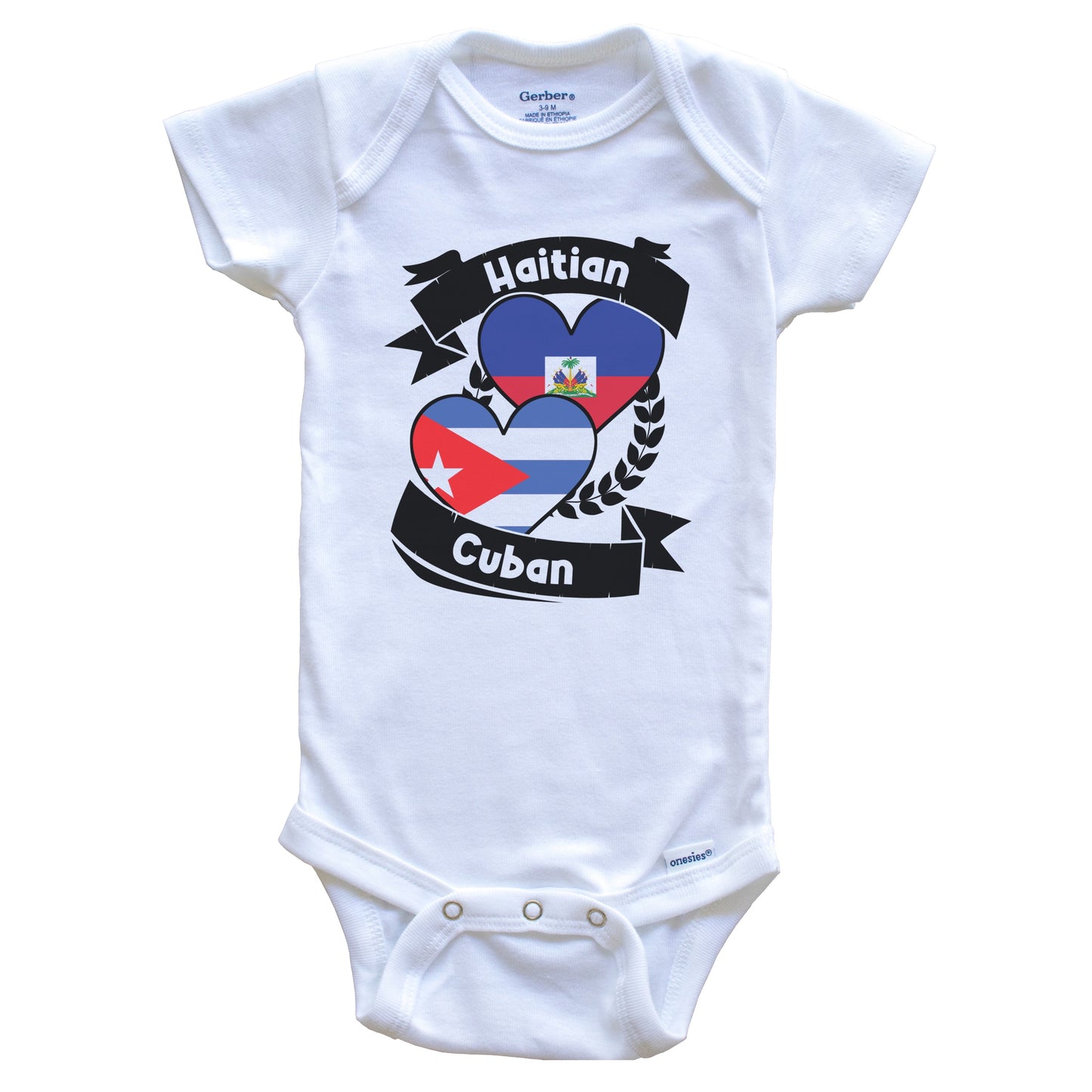 Haitian Cuban Heart Flags Haiti Cuba Baby Bodysuit