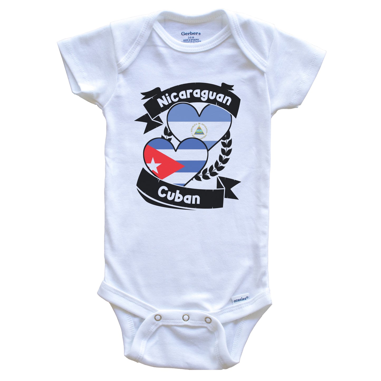 Nicaraguan Cuban Heart Flags Nicaragua Cuba Baby Bodysuit