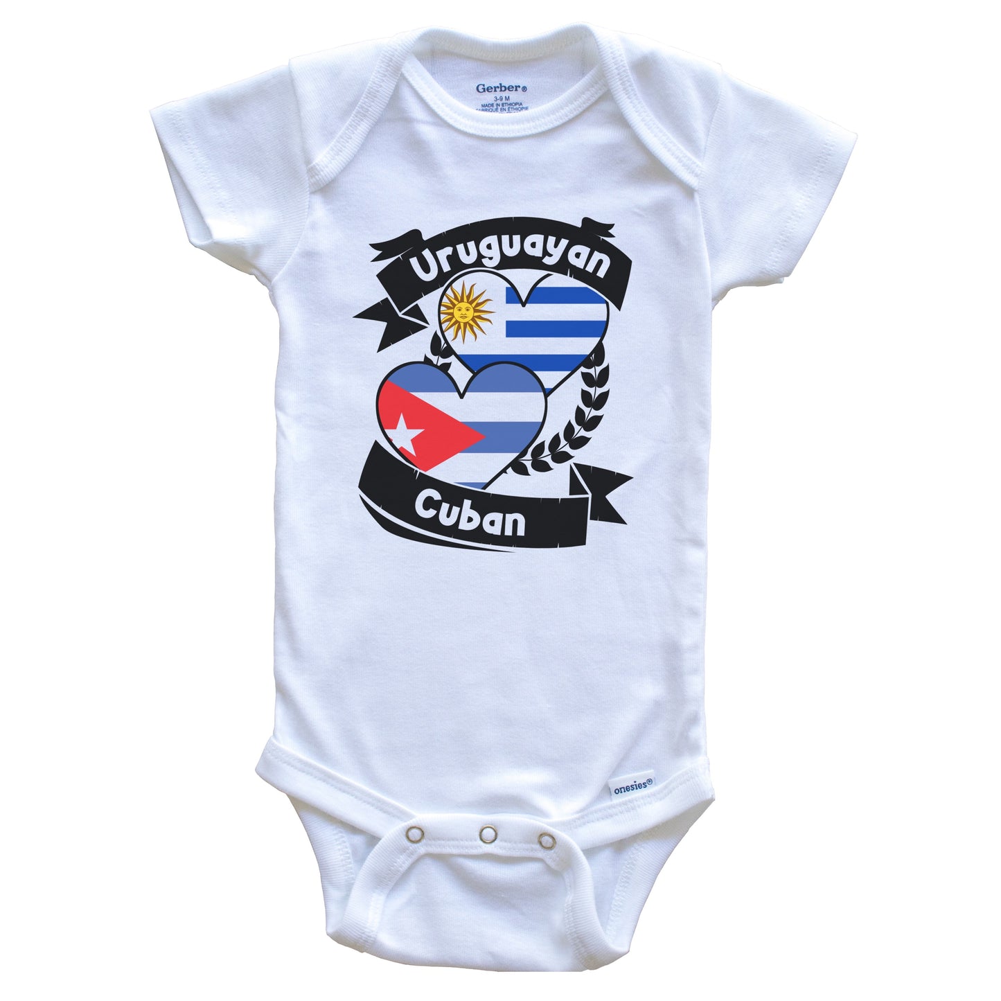 Uruguayan Cuban Heart Flags Uruguay Cuba Baby Bodysuit