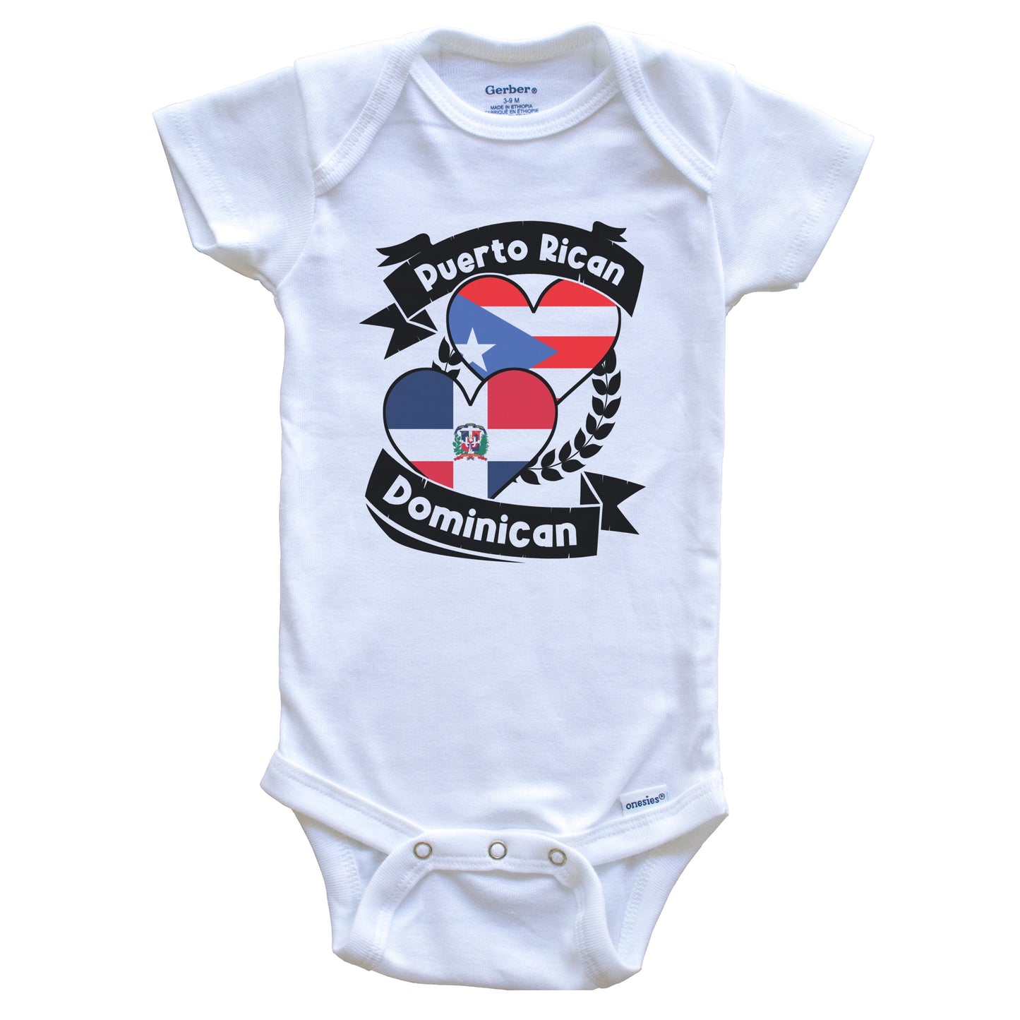 Puerto Rican Dominican Heart Flags Puerto Rico Dominican Republic Baby Bodysuit