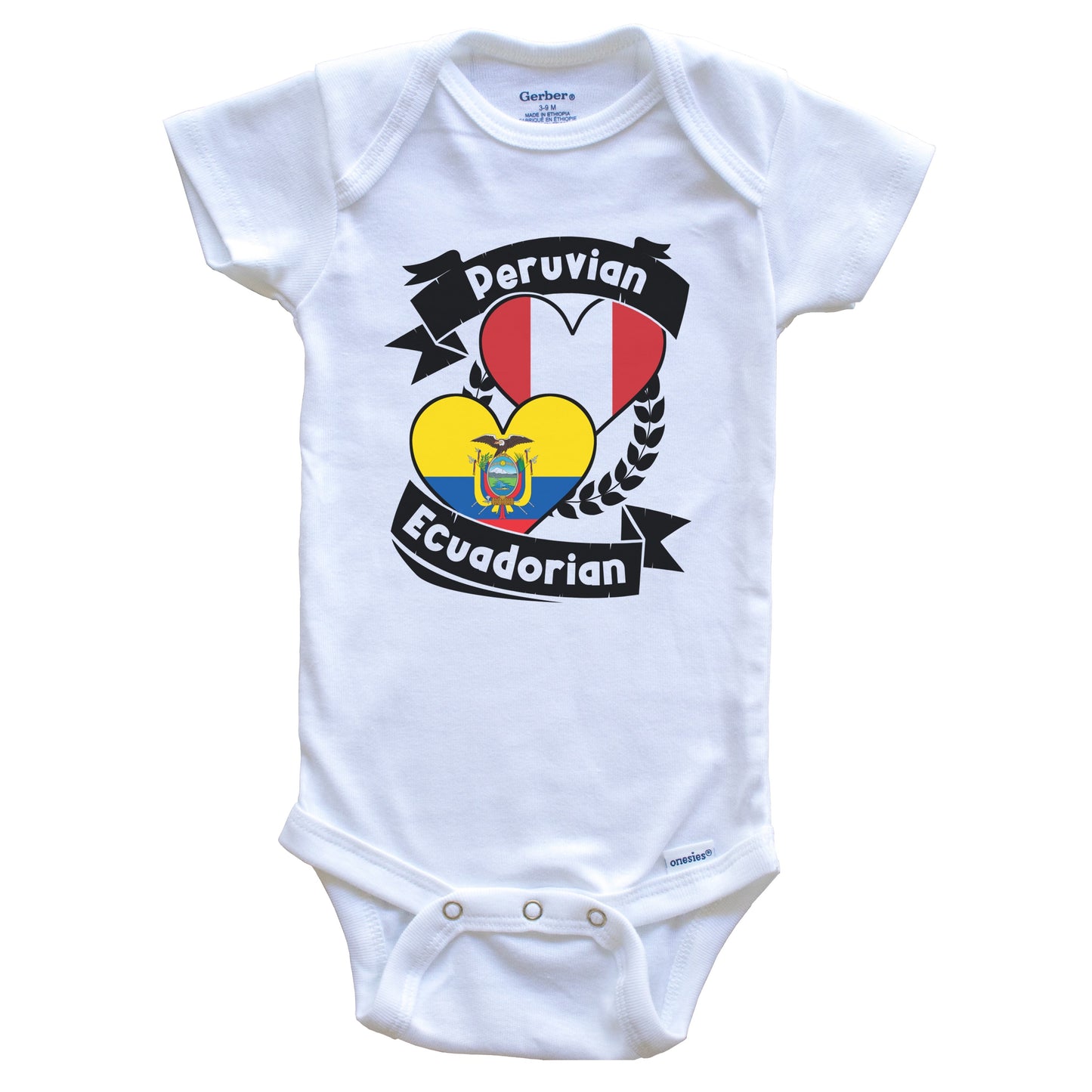 Peruvian Ecuadorian Heart Flags Peru Ecuador Baby Bodysuit