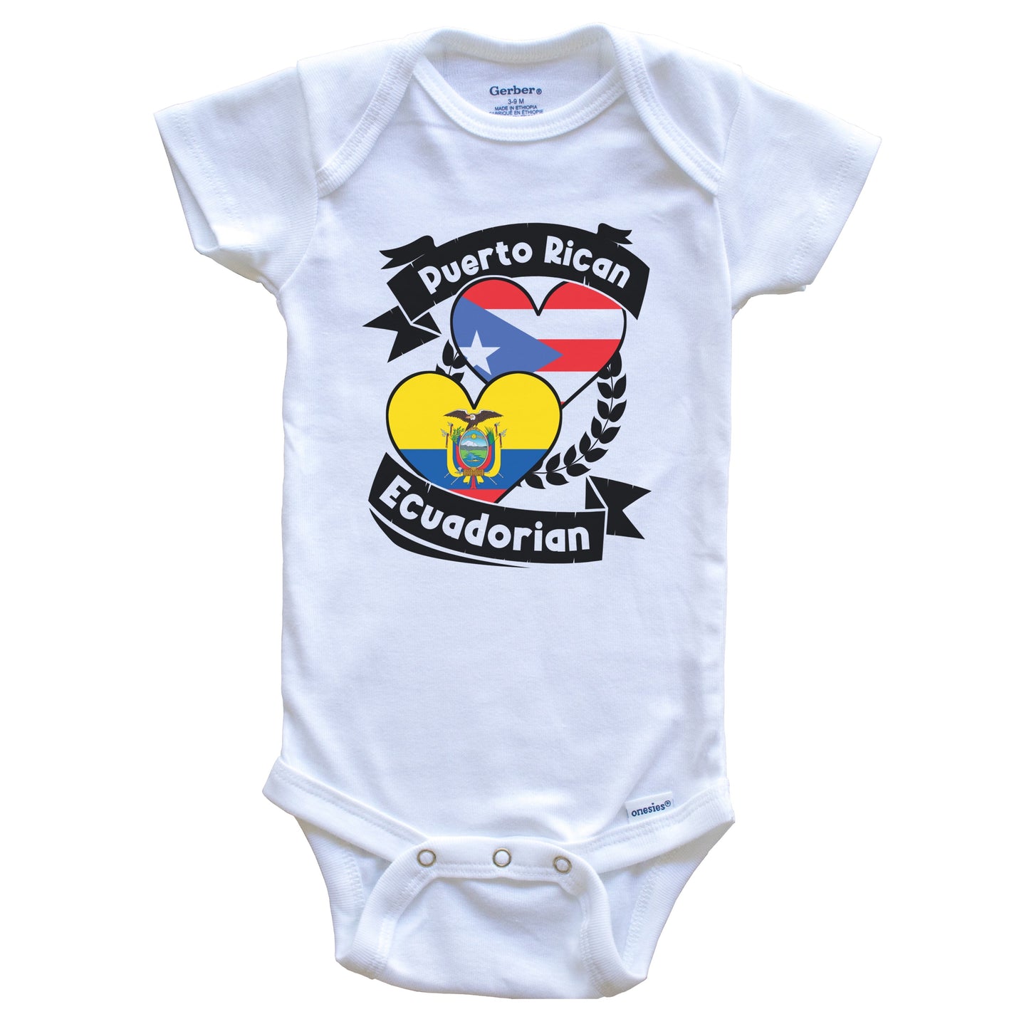 Puerto Rican Ecuadorian Heart Flags Puerto Rico Ecuador Baby Bodysuit
