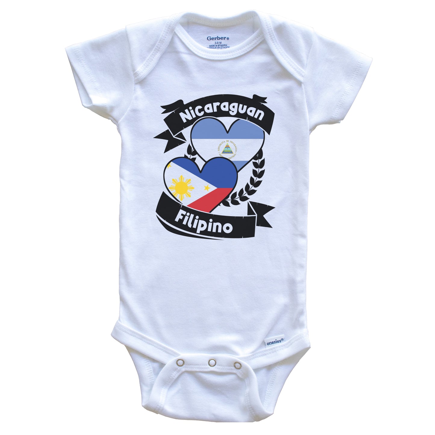 Nicaraguan Filipino Heart Flags Nicaragua Philippines Baby Bodysuit