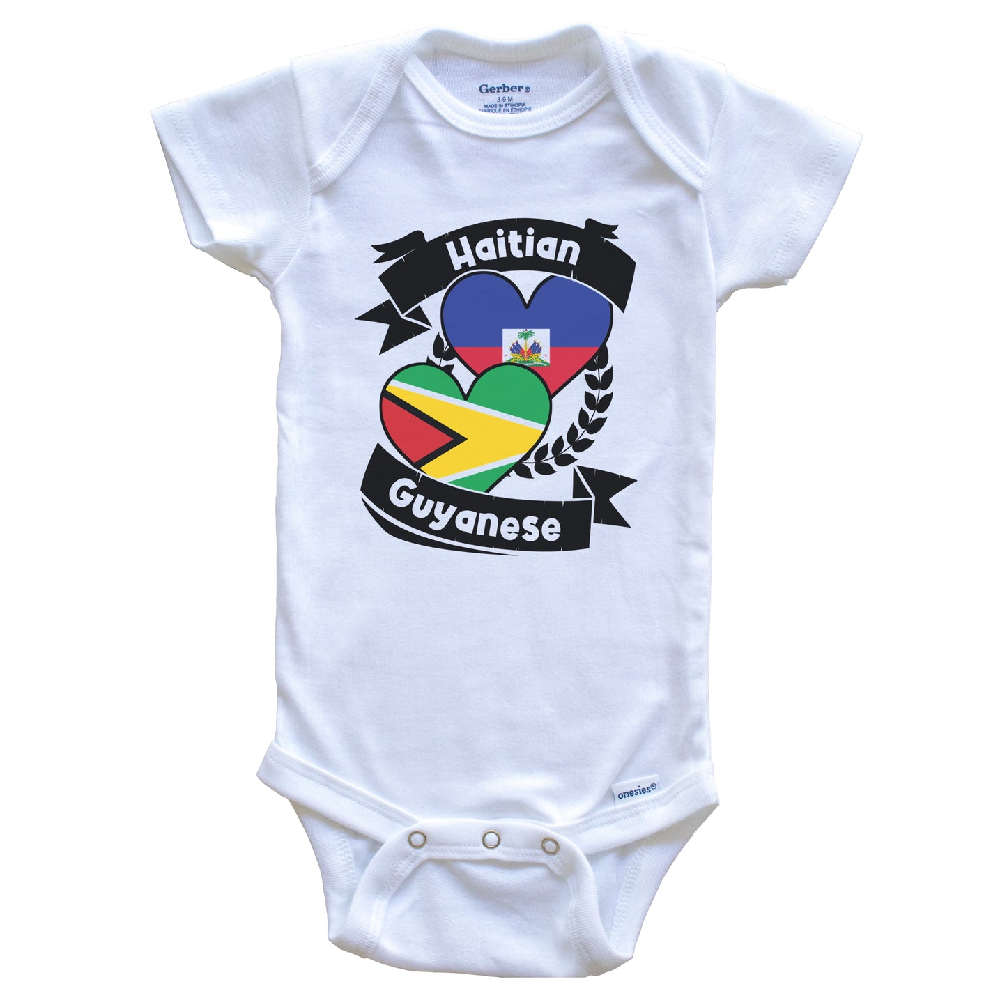 Haitian Guyanese Heart Flags Haiti Guyana Baby Bodysuit