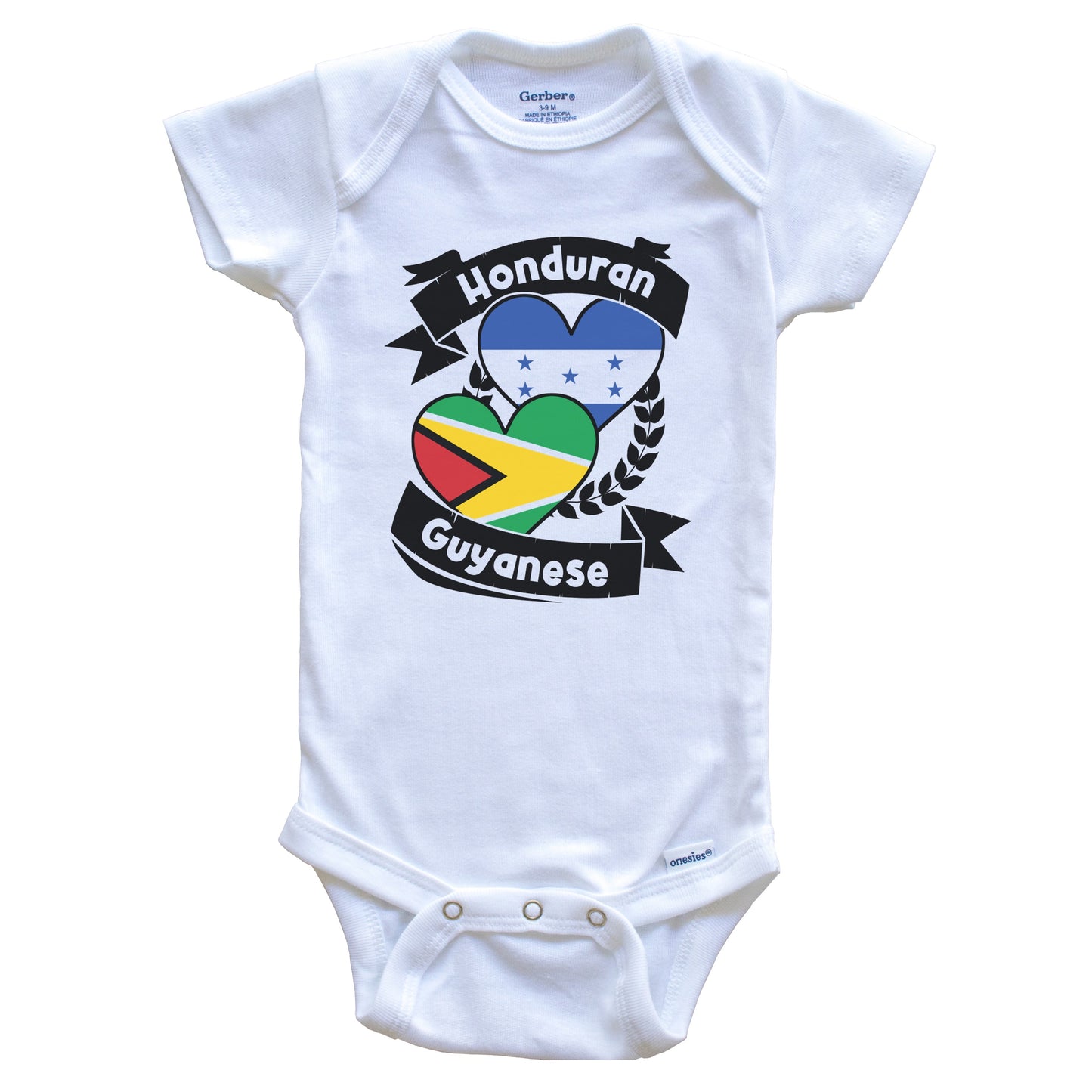 Honduran Guyanese Heart Flags Honduras Guyana Baby Bodysuit