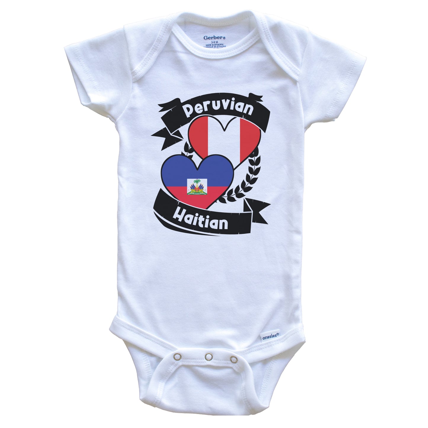 Peruvian Haitian Heart Flags Peru Haiti Baby Bodysuit