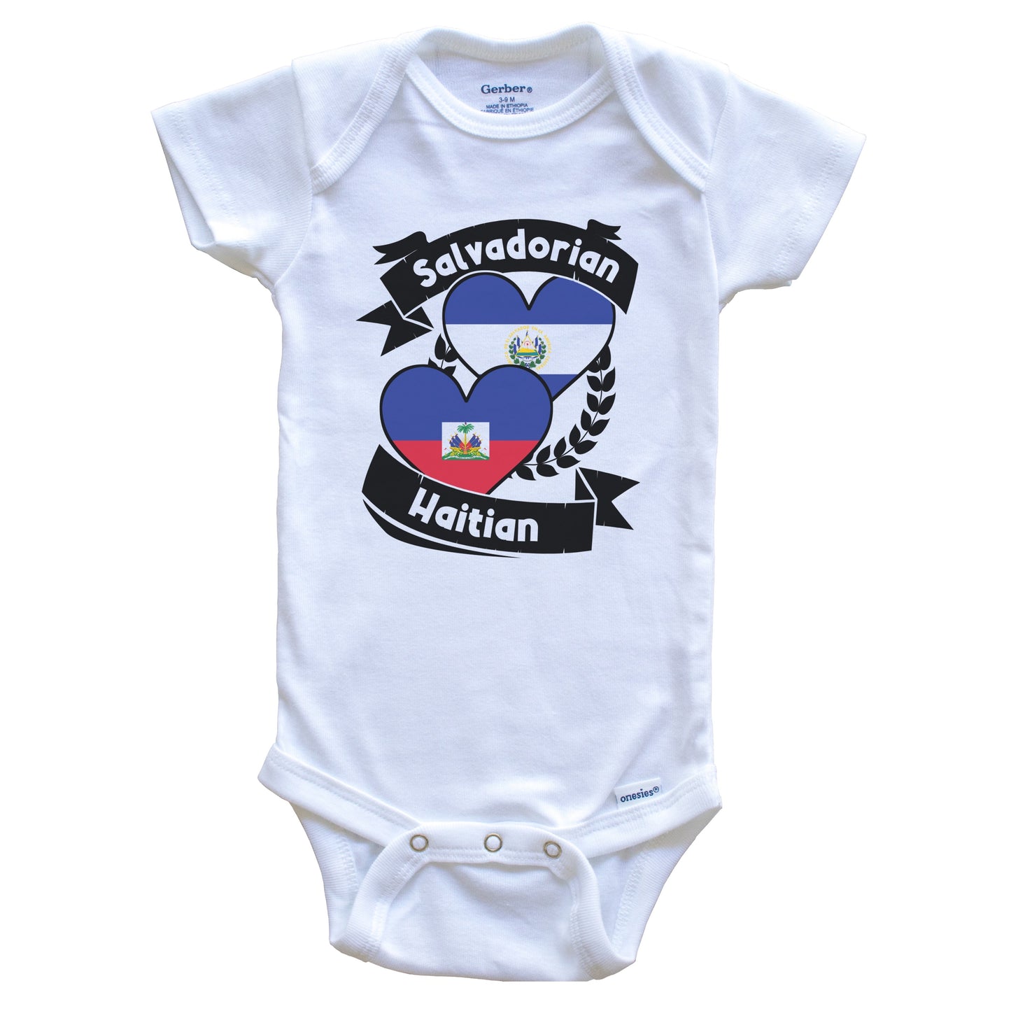 Salvadorian Haitian Heart Flags El Salvador Haiti Baby Bodysuit