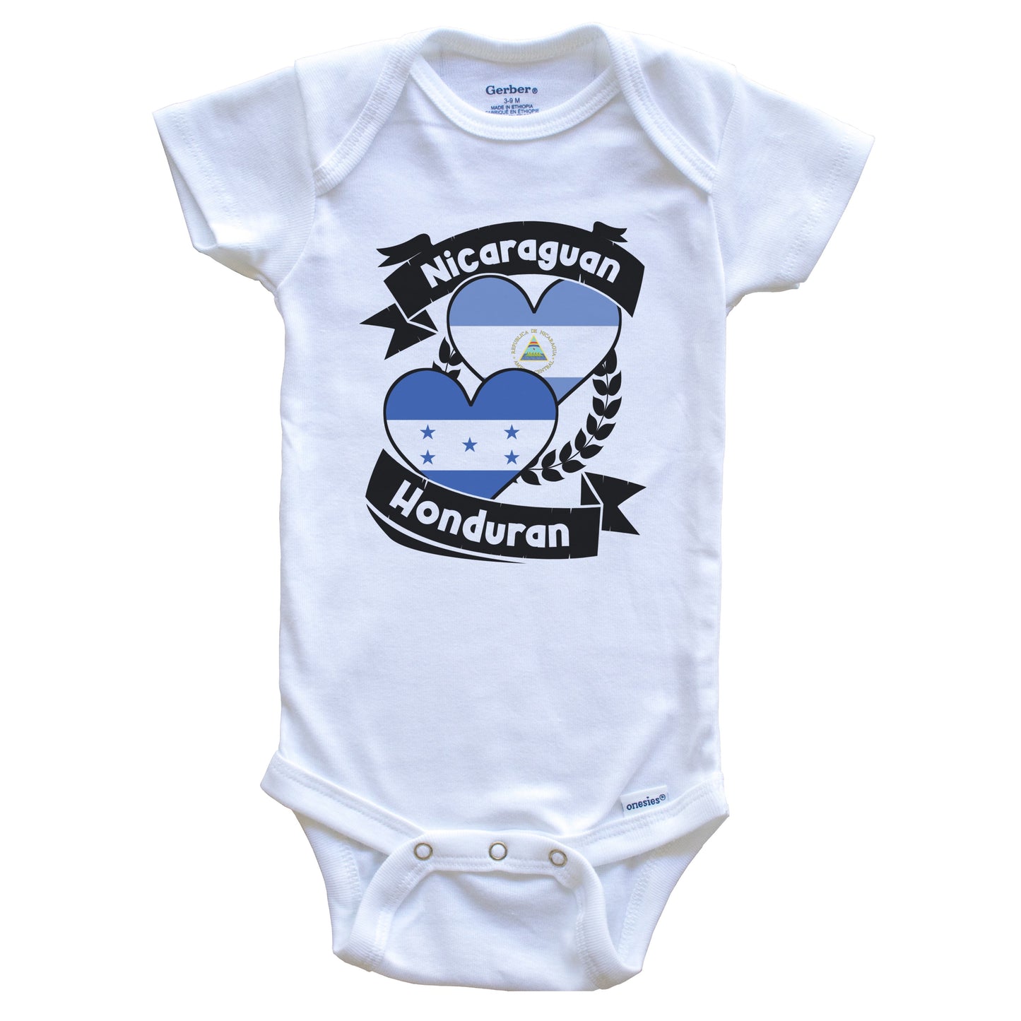 Nicaraguan Honduran Heart Flags Nicaragua Honduras Baby Bodysuit