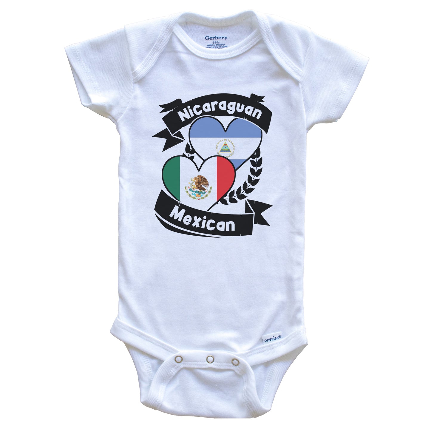 Nicaraguan Mexican Heart Flags Nicaragua Mexico Baby Bodysuit