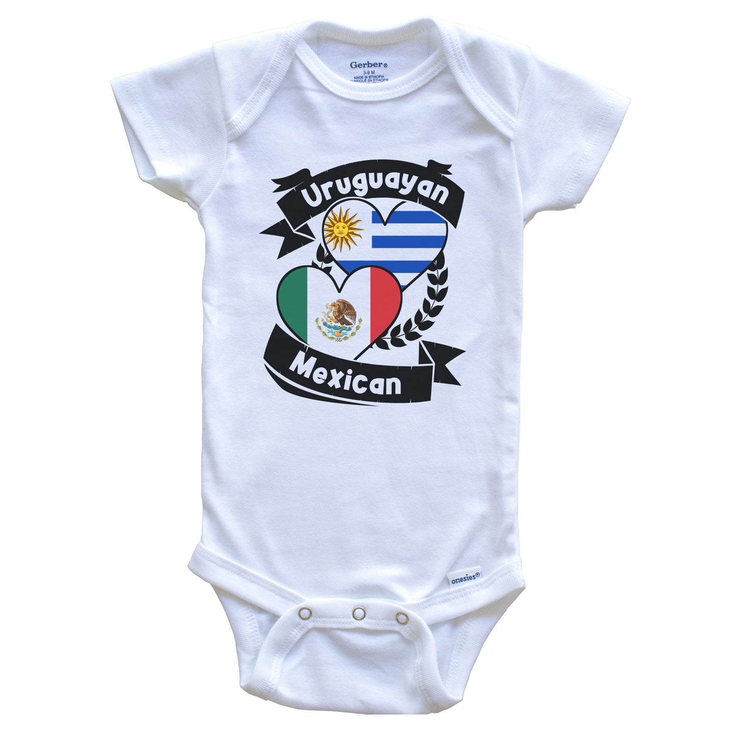 Uruguayan Mexican Heart Flags Uruguay Mexico Baby Bodysuit