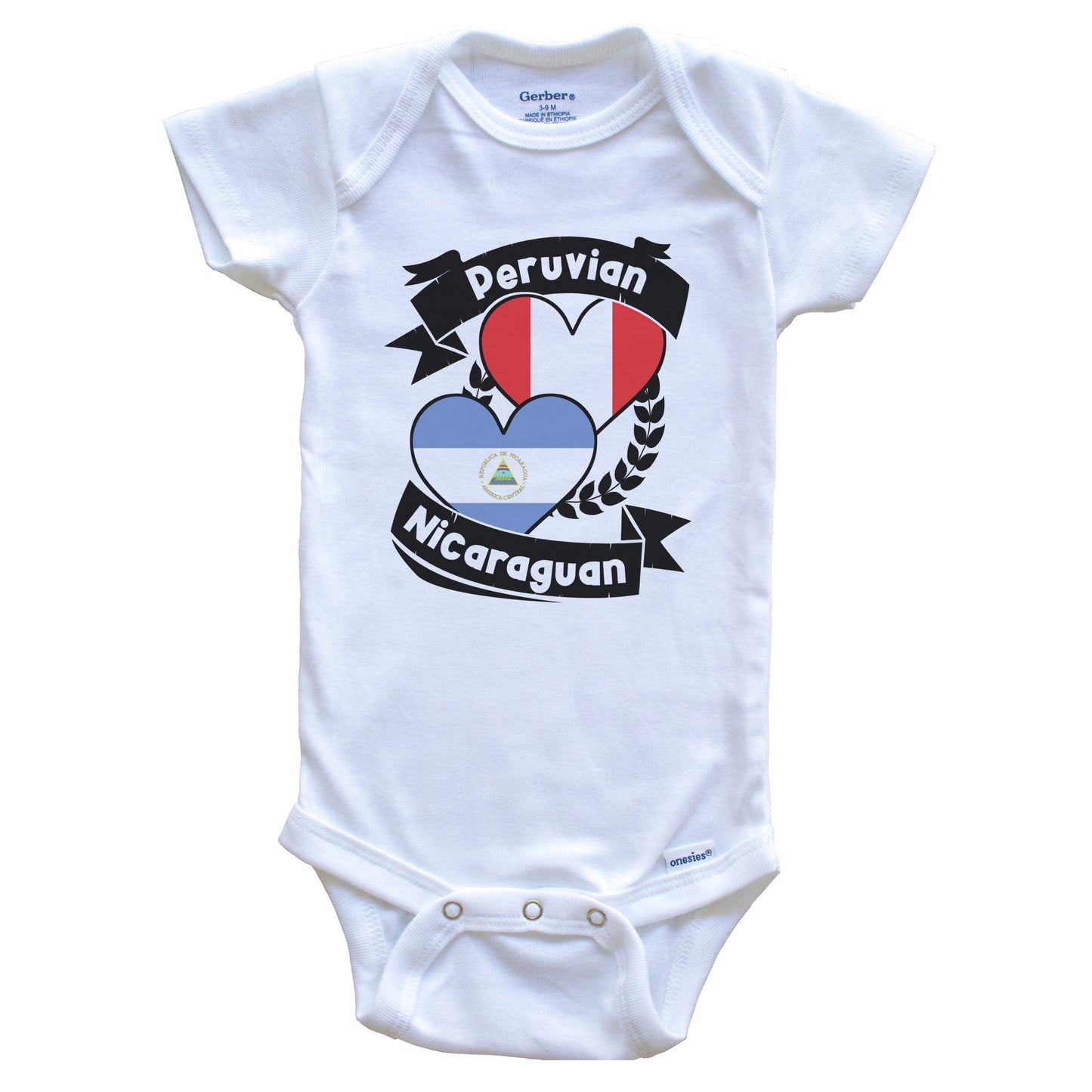 Peruvian Nicaraguan Heart Flags Peru Nicaragua Baby Bodysuit