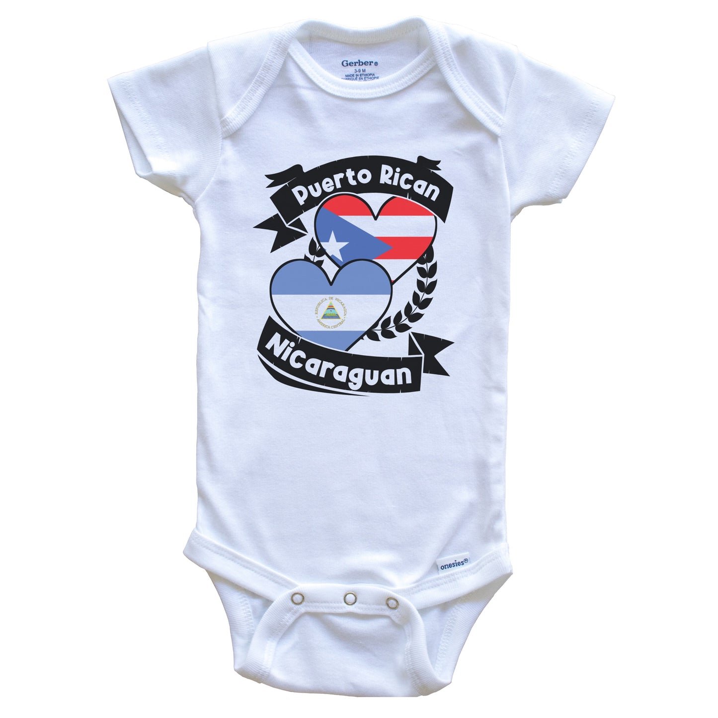 Puerto Rican Nicaraguan Heart Flags Puerto Rico Nicaragua Baby Bodysuit