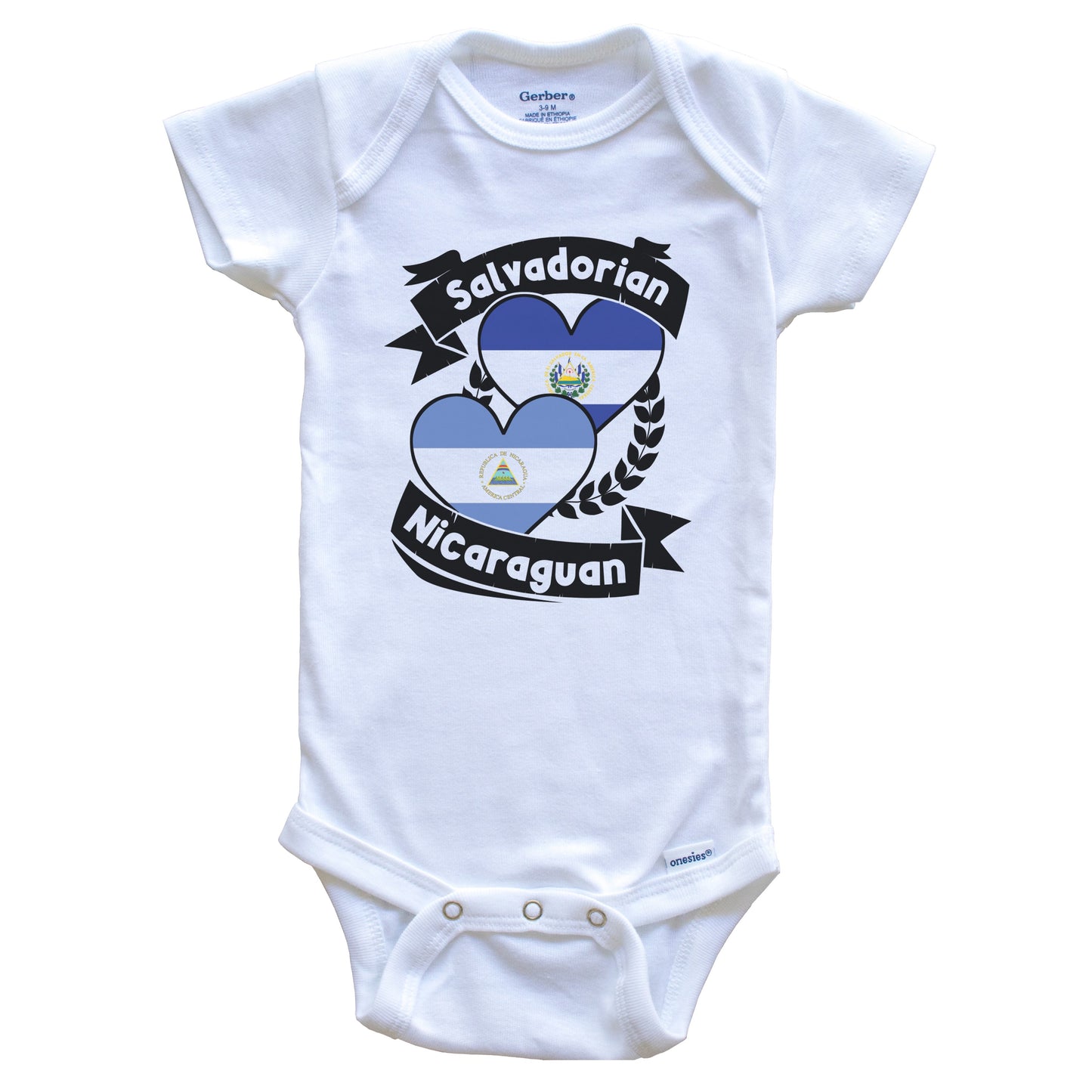 Salvadorian Nicaraguan Heart Flags El Salvador Nicaragua Baby Bodysuit