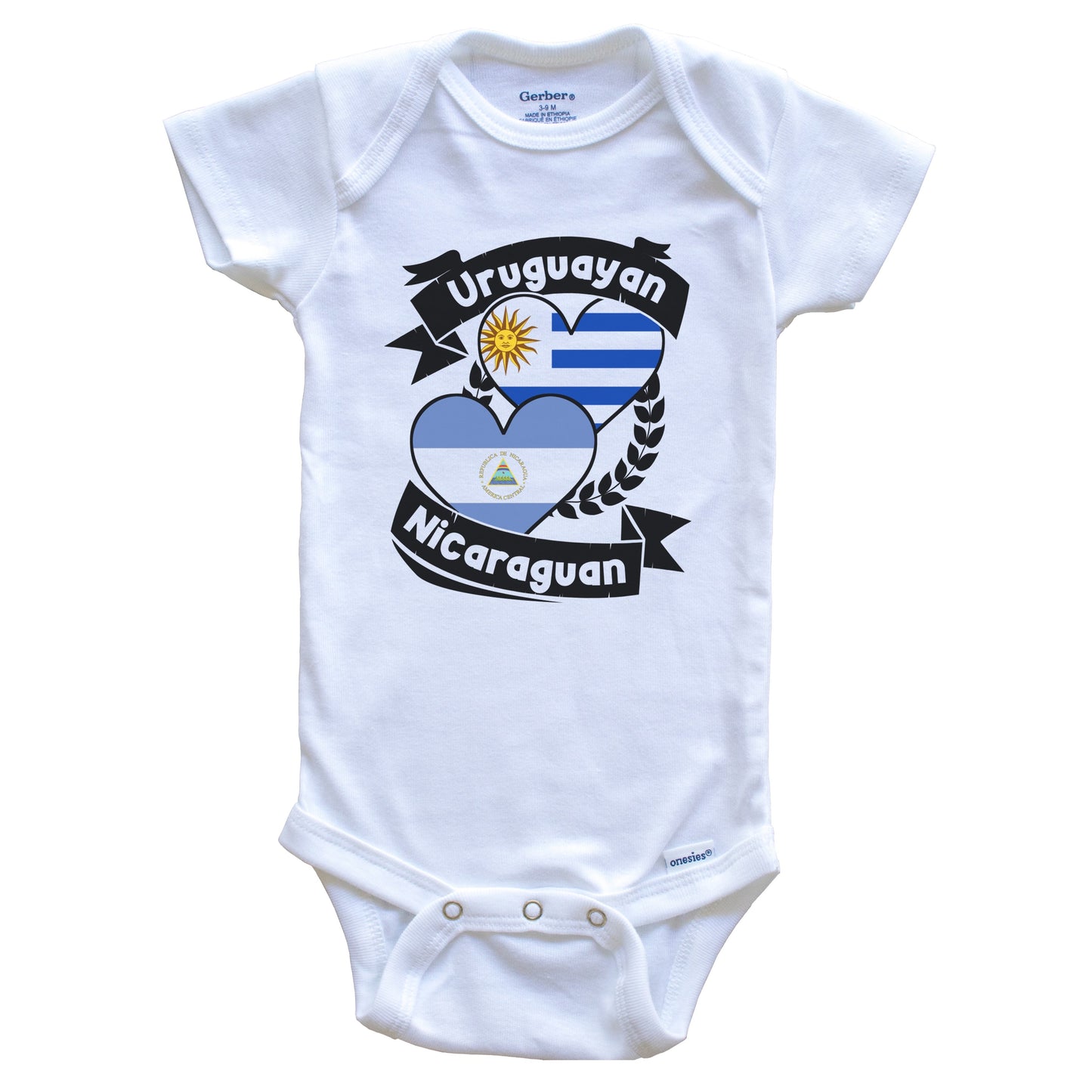 Uruguayan Nicaraguan Heart Flags Uruguay Nicaragua Baby Bodysuit