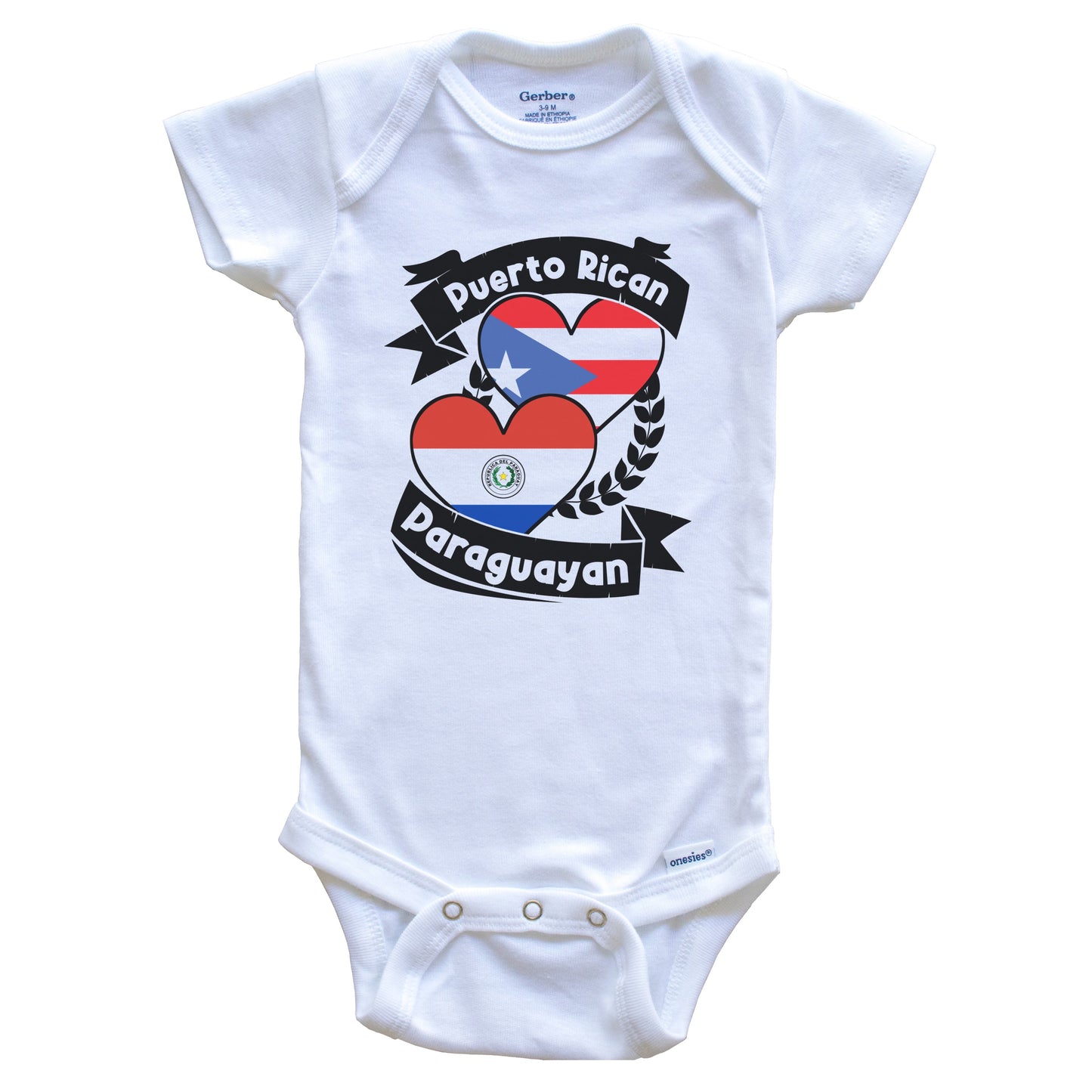 Puerto Rican Paraguayan Heart Flags Puerto Rico Paraguay Baby Bodysuit