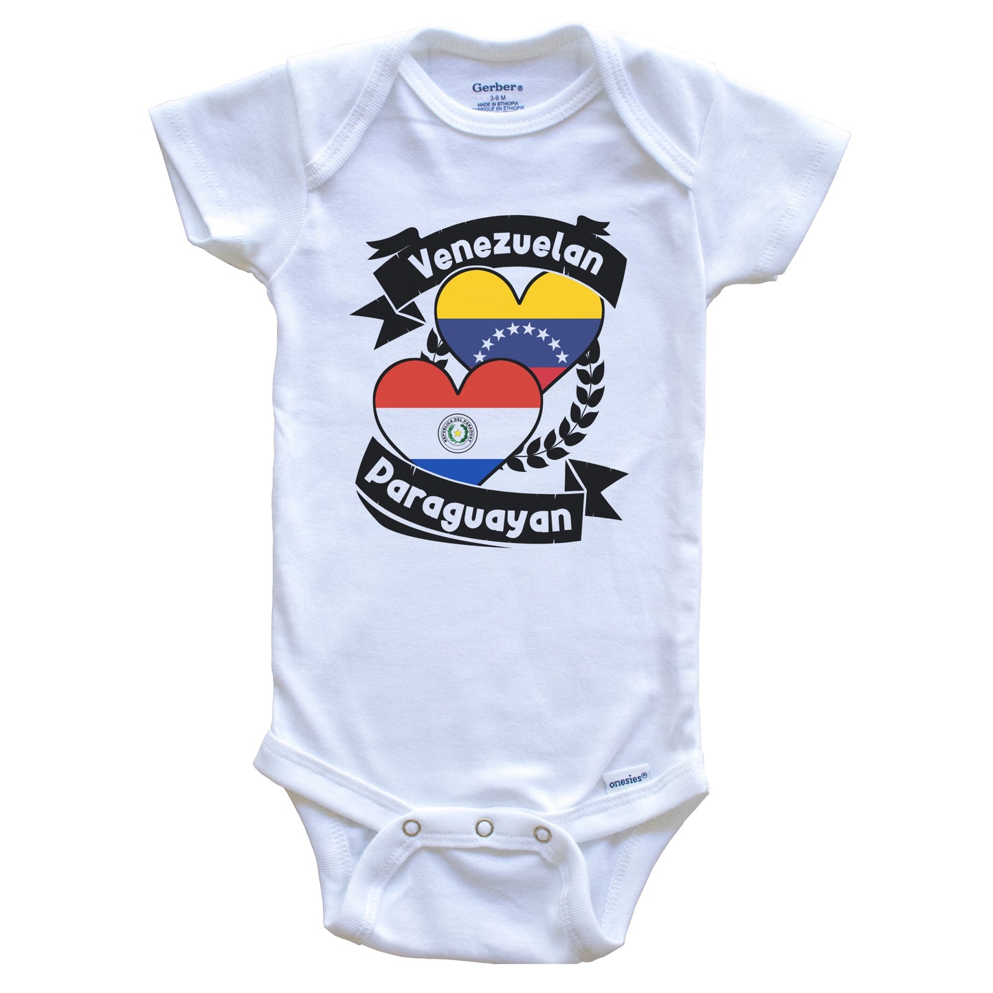 Venezuelan Paraguayan Heart Flags Venezuela Paraguay Baby Bodysuit
