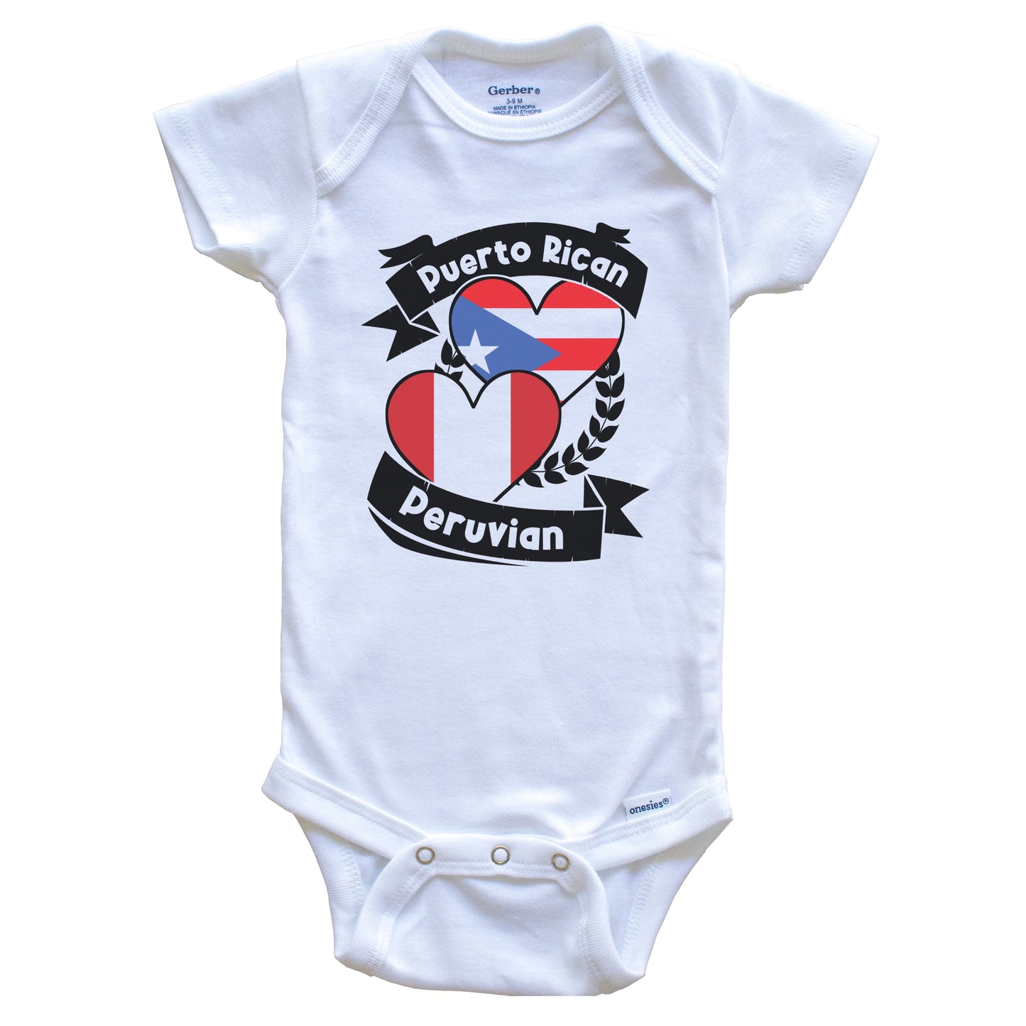 Puerto Rican Peruvian Heart Flags Puerto Rico Peru Baby Bodysuit