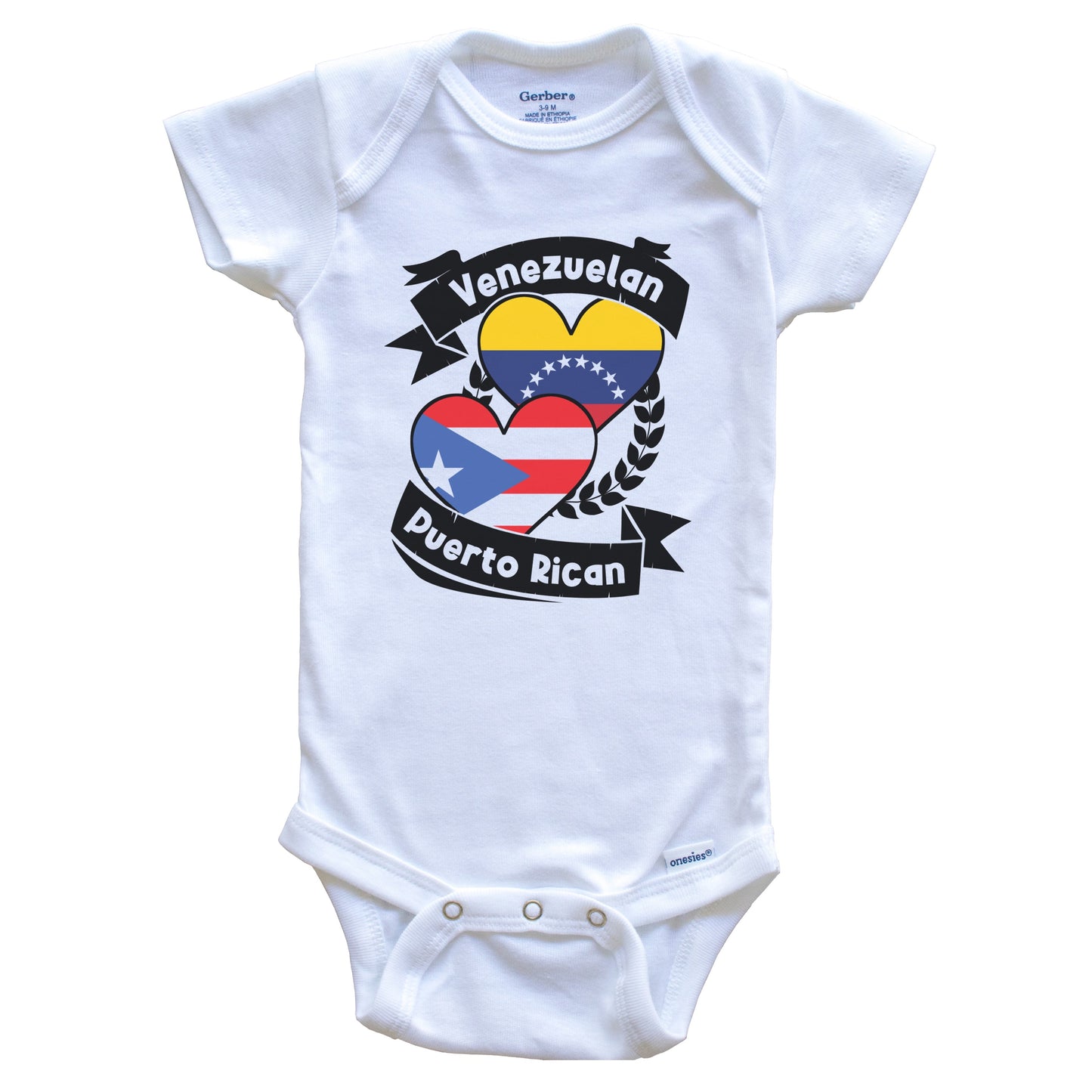 Venezuelan Puerto Rican Heart Flags Venezuela Puerto Rico Baby Bodysuit