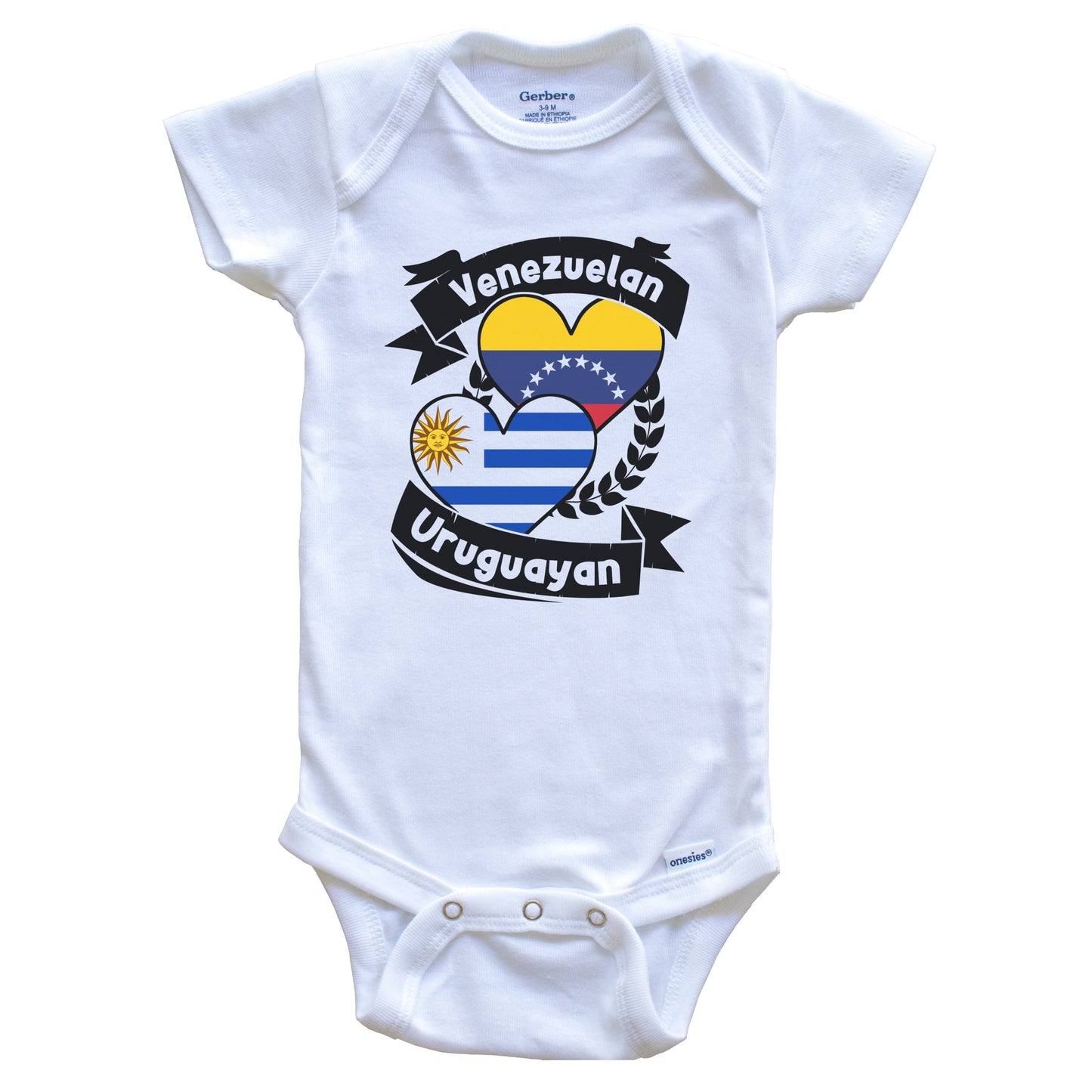 Venezuelan Uruguayan Heart Flags Venezuela Uruguay Baby Bodysuit