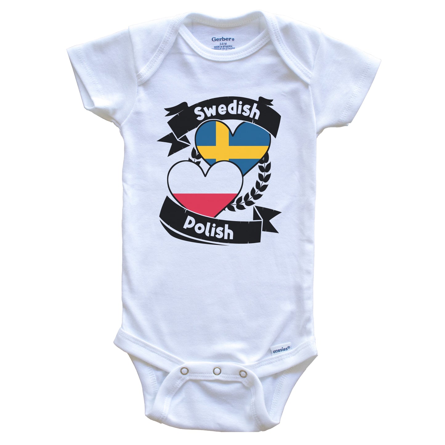 Swedish Polish Heart Flags Sweden Poland Baby Bodysuit