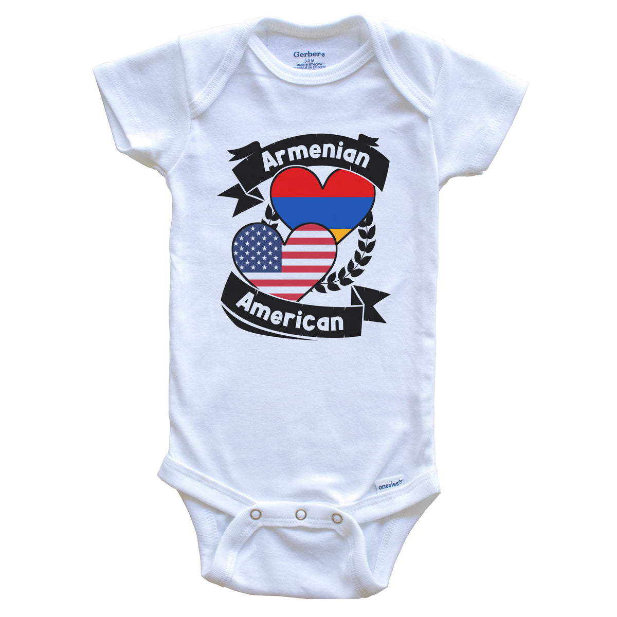 Armenian American Hearts USA Flag Armenia Flag Baby Bodysuit