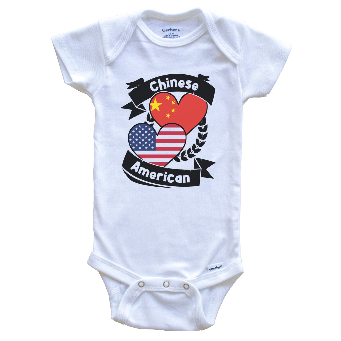 Chinese American Hearts USA Flag China Flag Baby Bodysuit