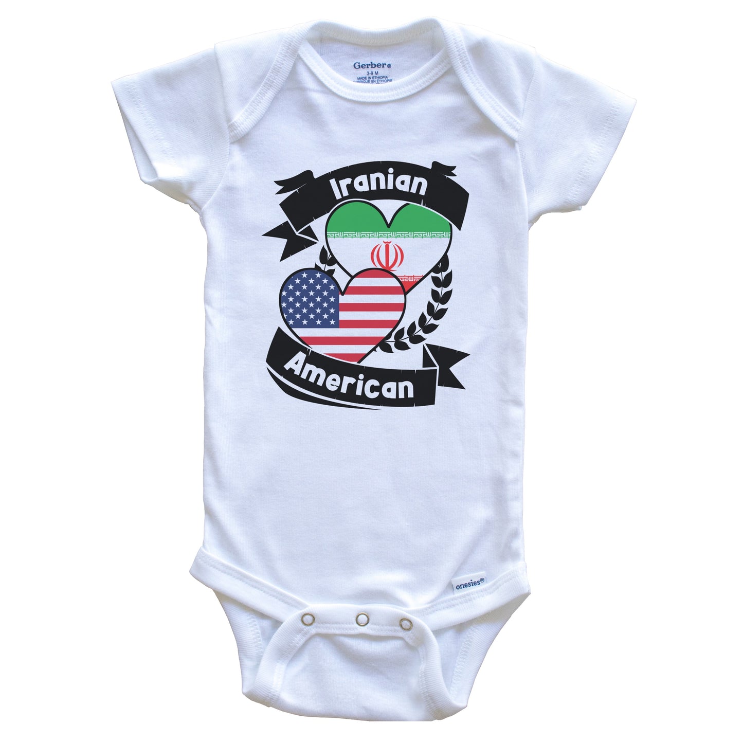 Iranian American Hearts USA Flag Iran Flag Baby Bodysuit