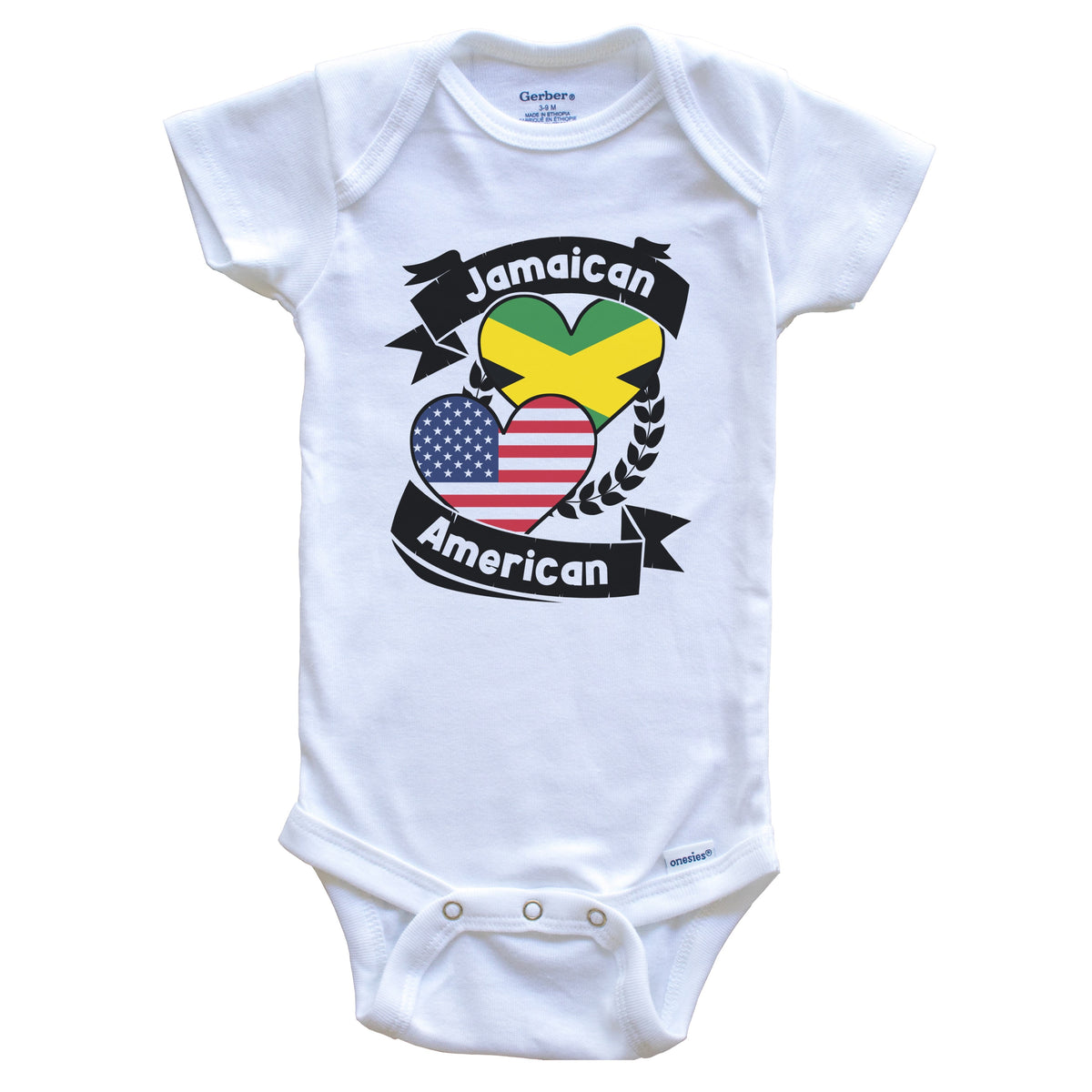 Jamaican American Hearts USA Flag Jamaica Flag Baby Bodysuit