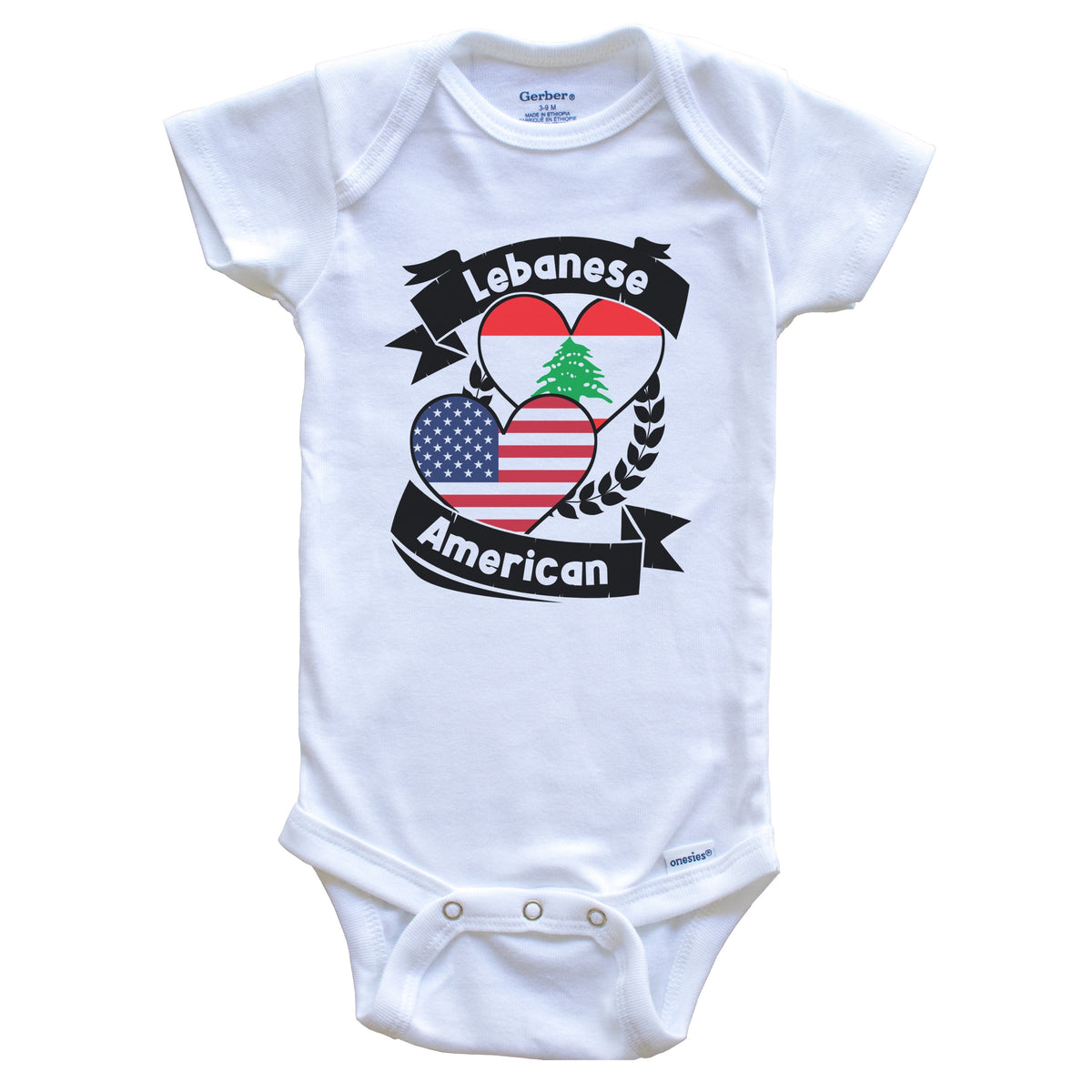 Lebanese American Hearts USA Flag Lebanon Flag Baby Bodysuit