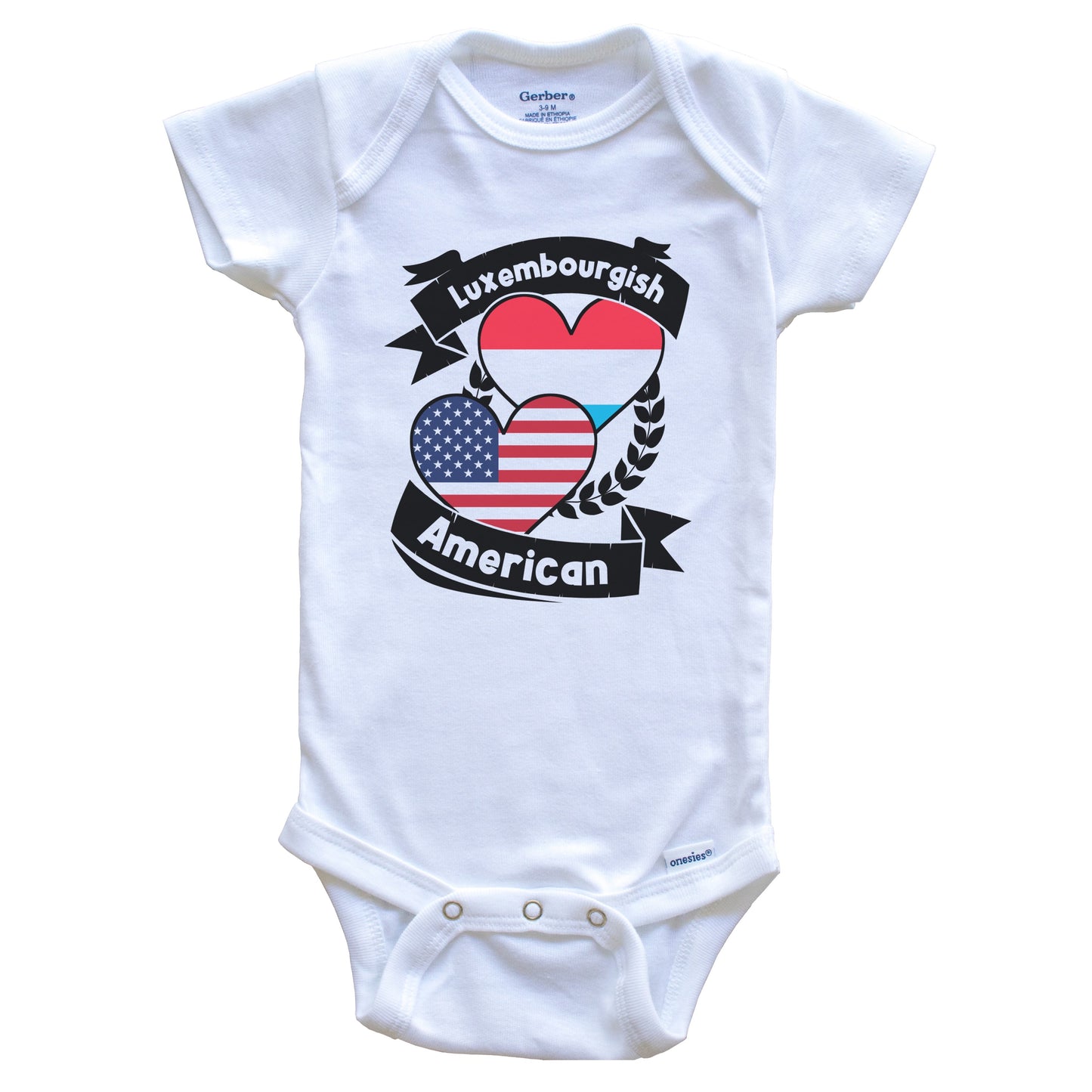 Luxembourgish American Hearts USA Flag Luxembourg Flag Baby Bodysuit