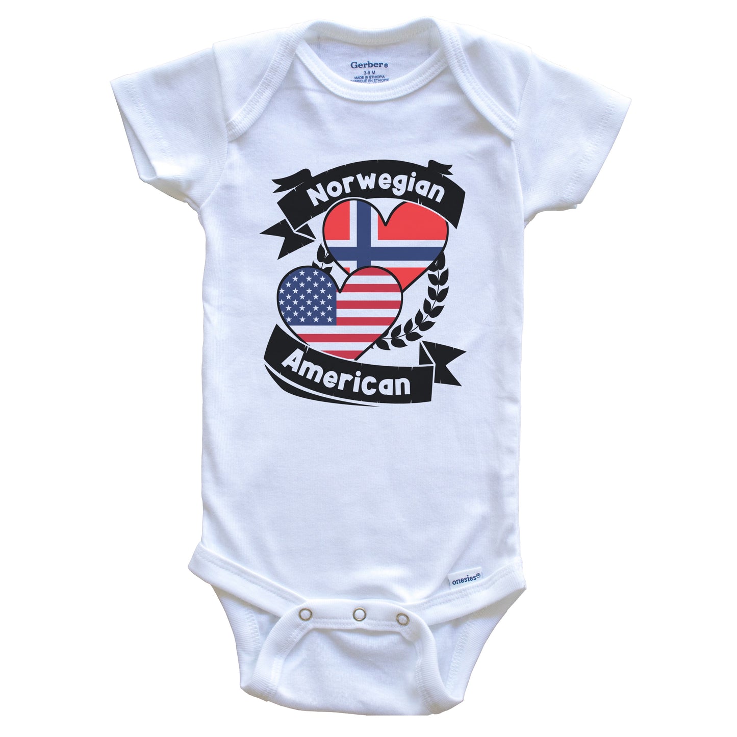 Norwegian American Hearts USA Flag Norway Flag Baby Bodysuit