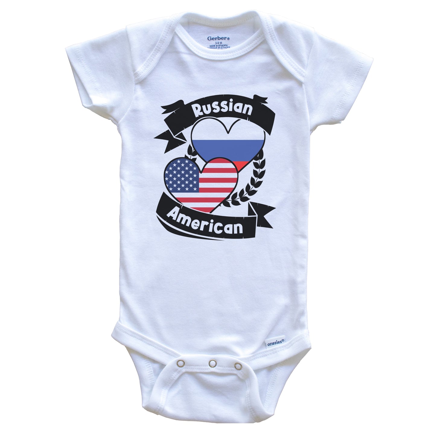 Russian American Hearts USA Flag Russia Flag Baby Bodysuit