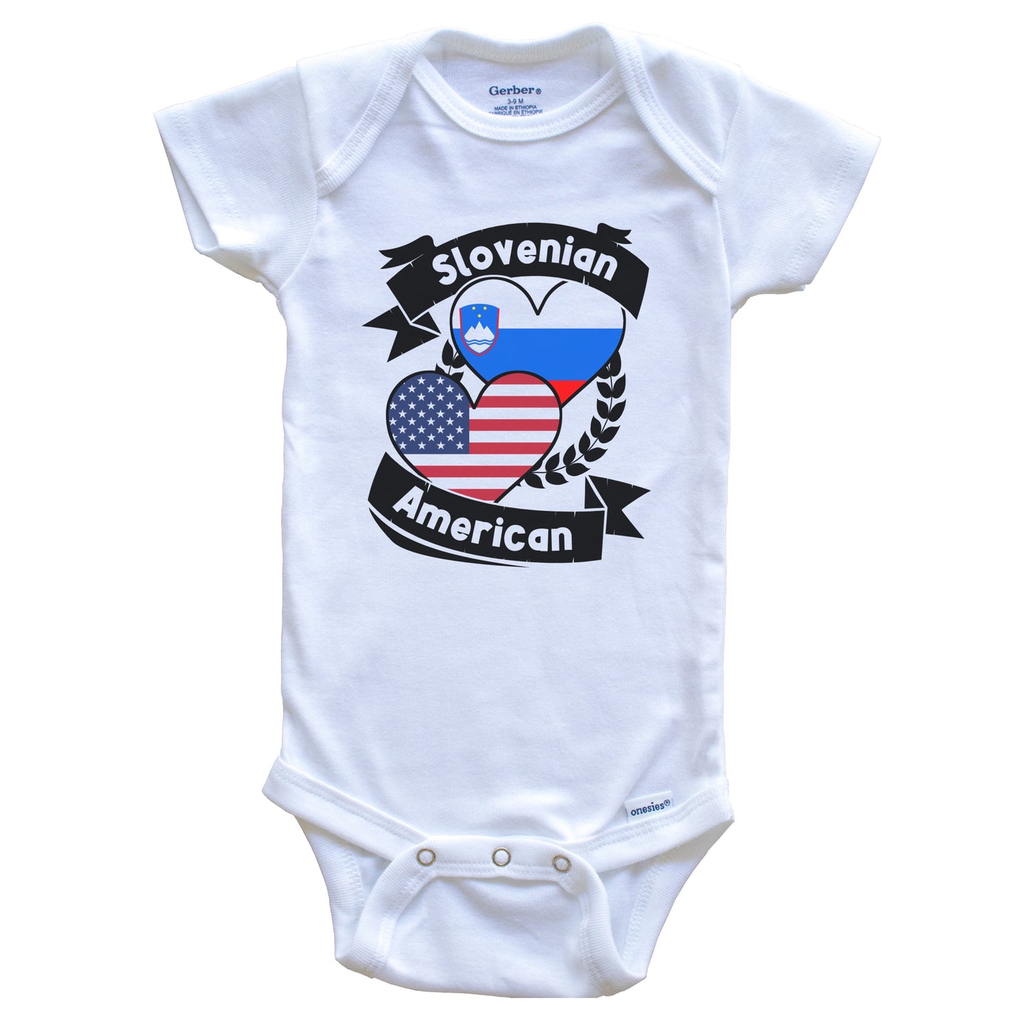Slovenian American Hearts USA Flag Slovenia Flag Baby Bodysuit