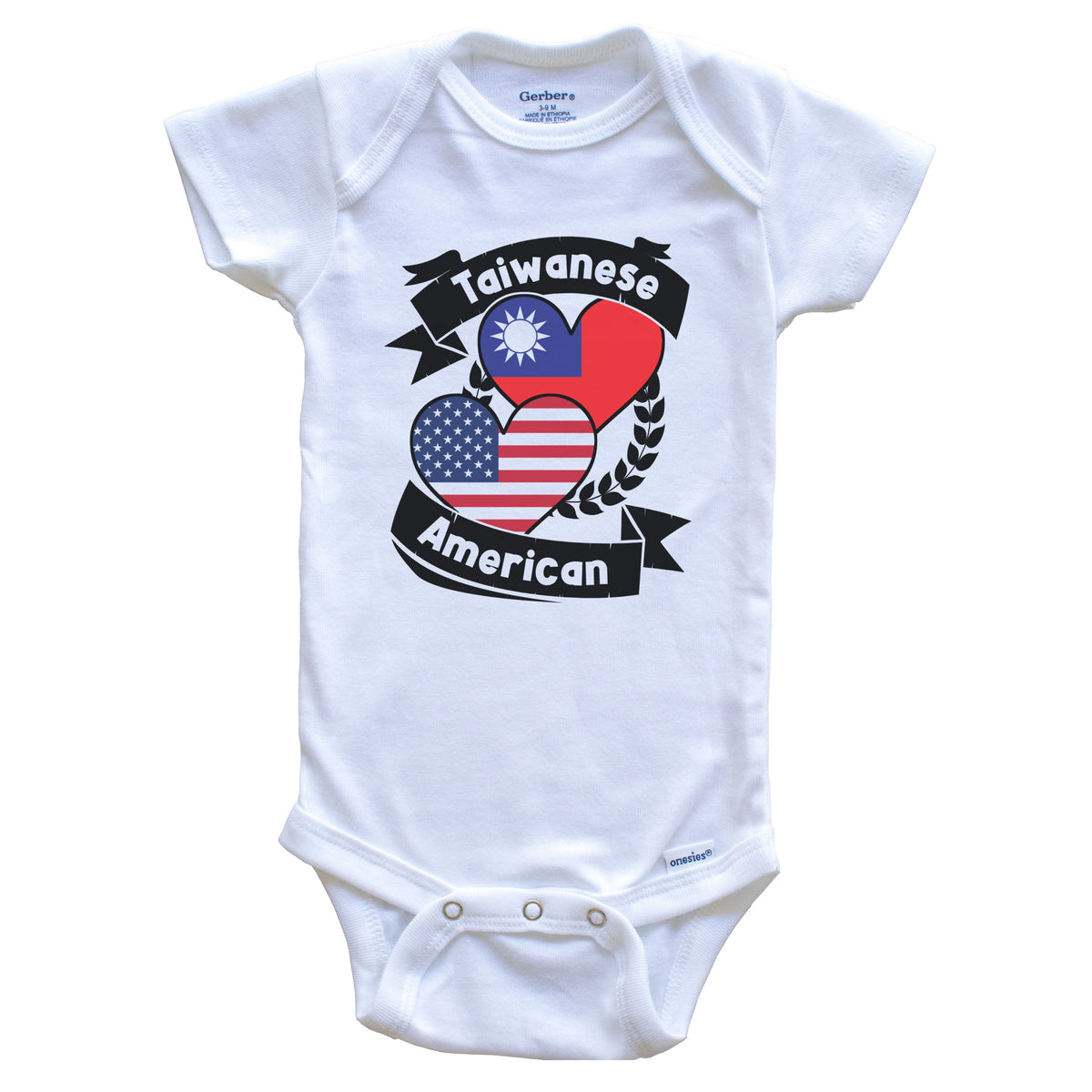 Taiwanese American Hearts USA Flag Taiwan Flag Baby Bodysuit