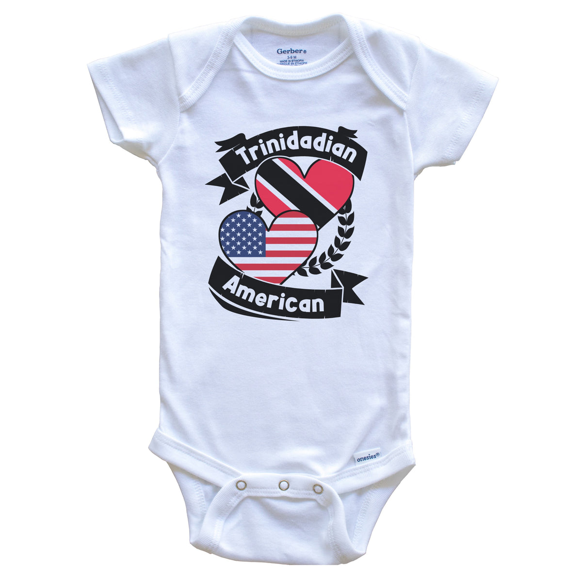 Trinidadian American Hearts USA Flag Trinidad Tobago Flag Baby Bodysuit