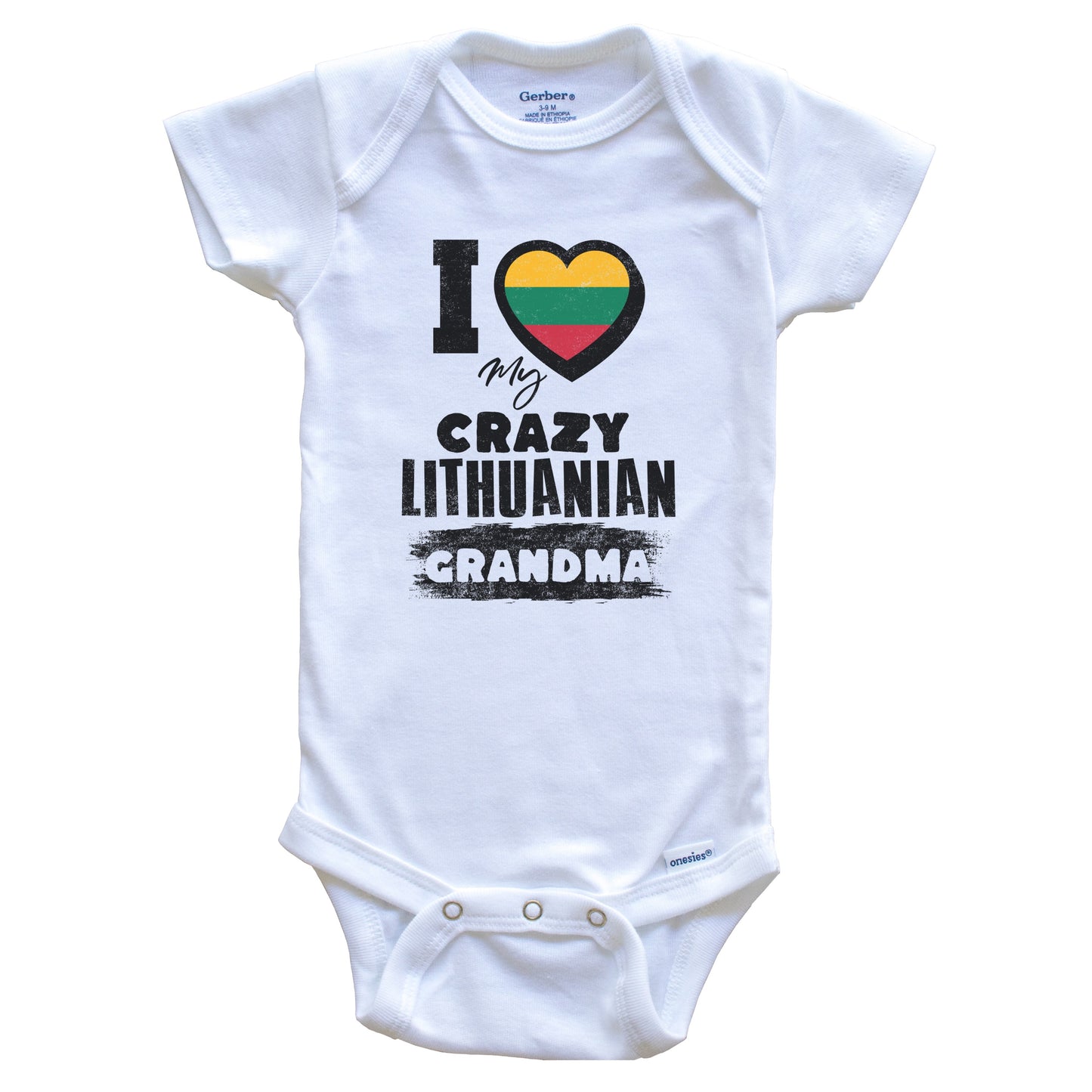 I Love My Crazy Lithuanian Grandma Funny Lithuania Flag Grandchild Baby Bodysuit