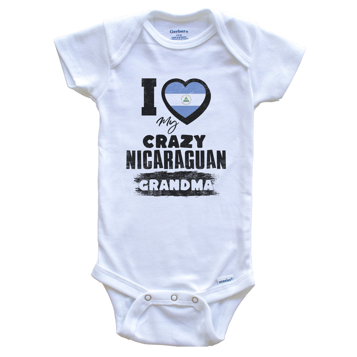 I Love My Crazy Nicaraguan Grandma Funny Nicaragua Flag Grandchild Baby Bodysuit