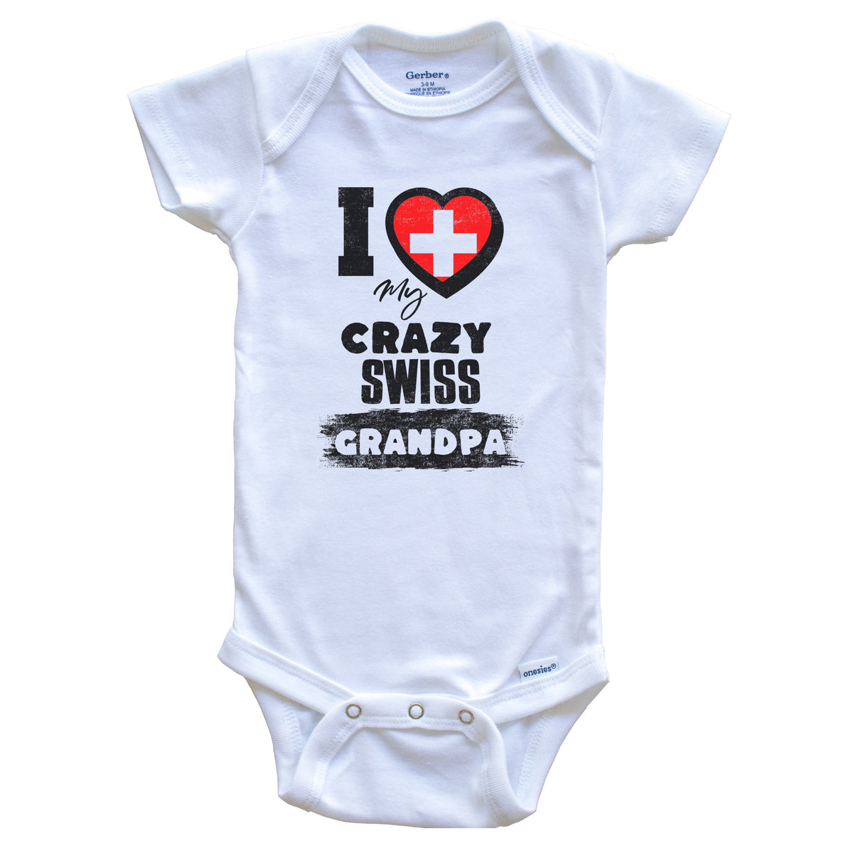 I Love My Crazy Swiss Grandpa Funny Switzerland Flag Grandchild Baby Bodysuit