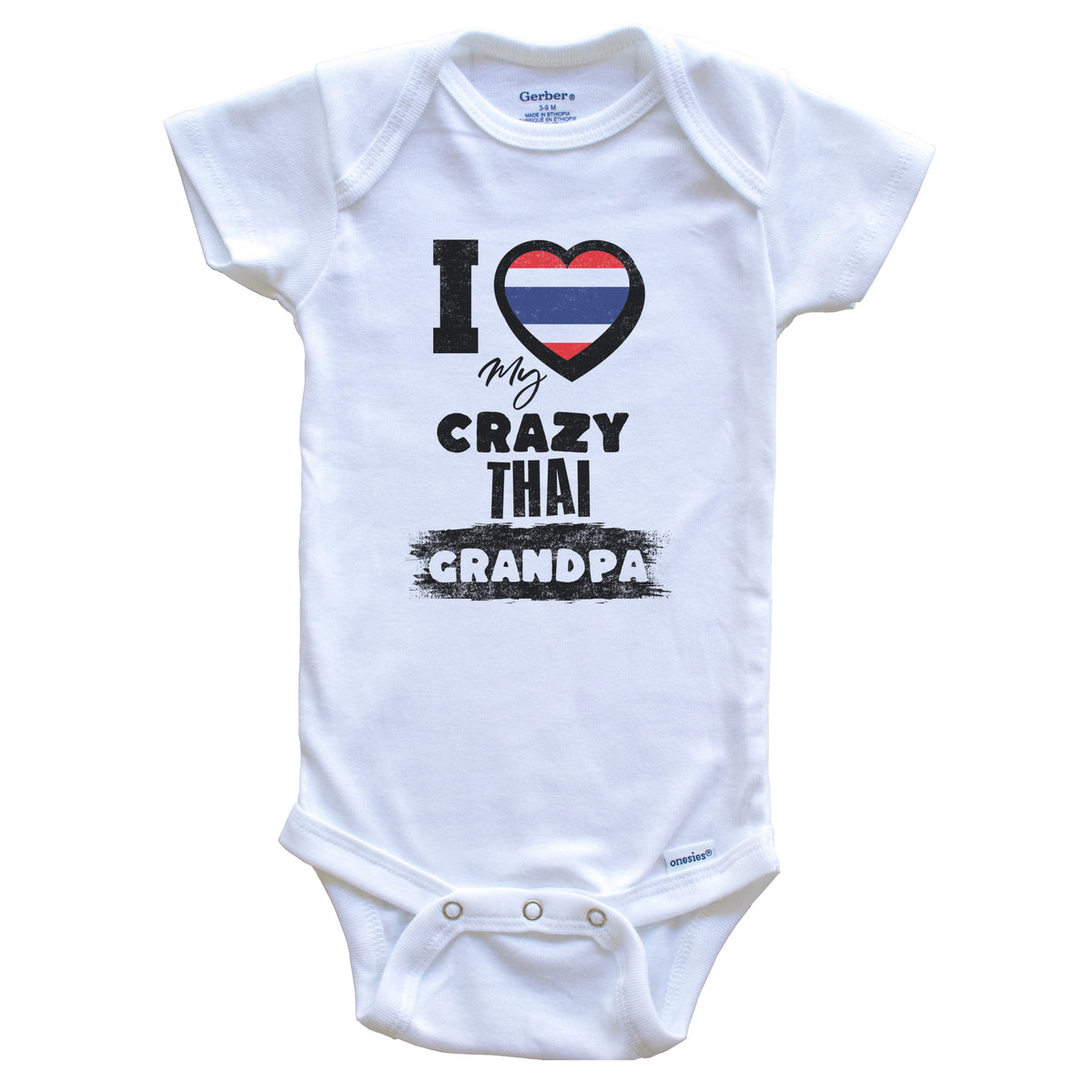 I Love My Crazy Thai Grandpa Funny Thailand Flag Grandchild Baby Bodysuit