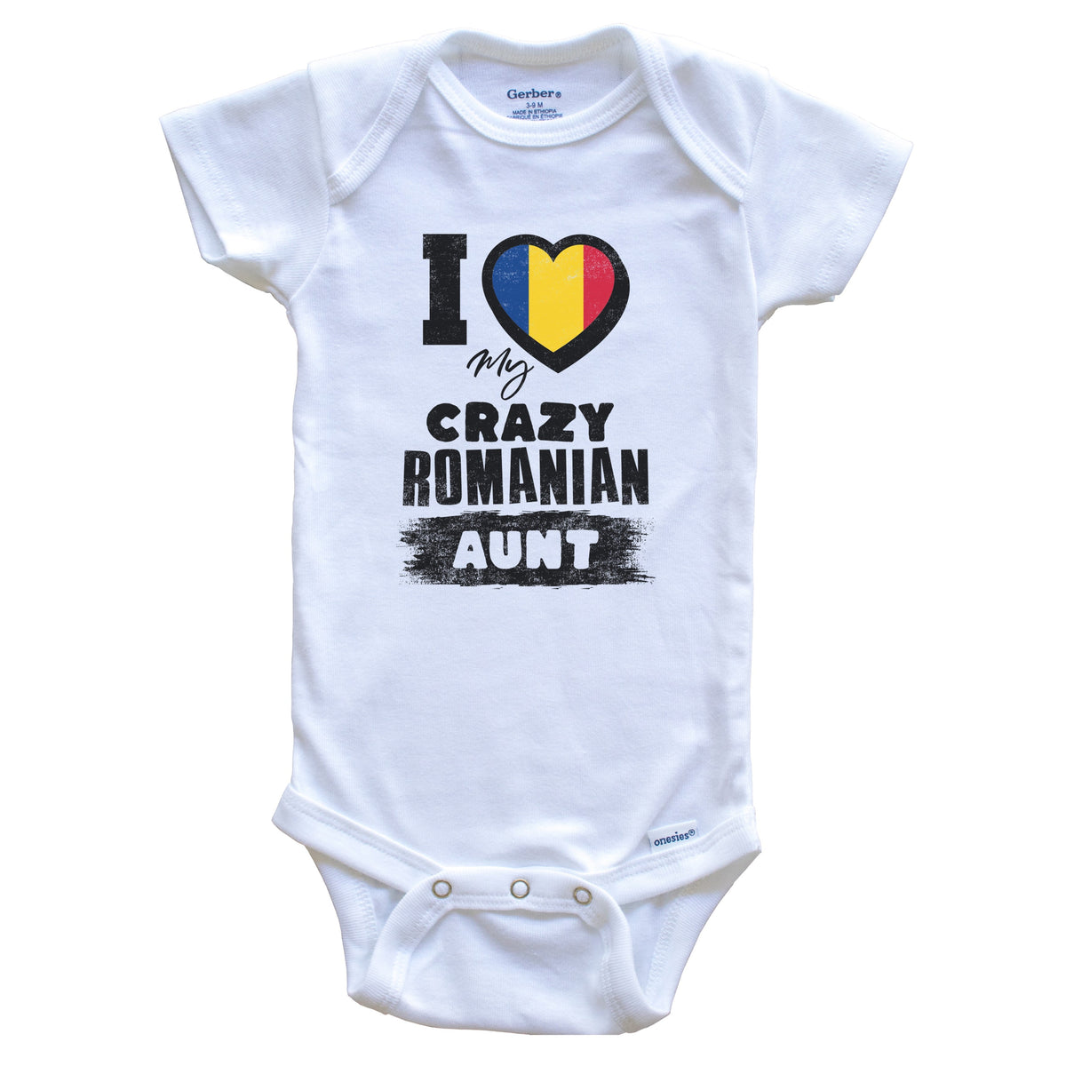 I Love My Crazy Romanian Aunt Funny Romania Flag Niece Nephew Baby Bodysuit