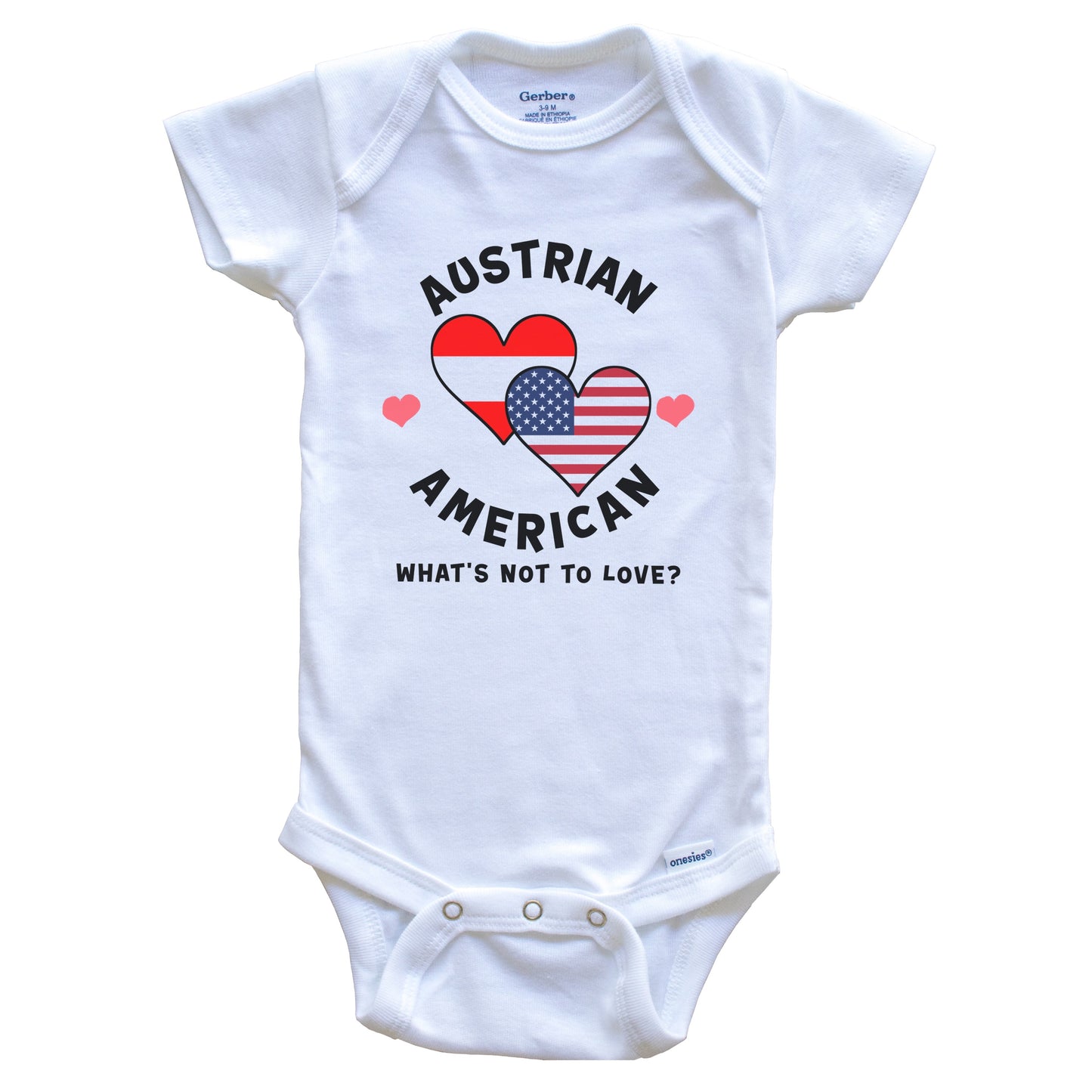 Austrian American What's Not To Love Heart Flags Baby Bodysuit