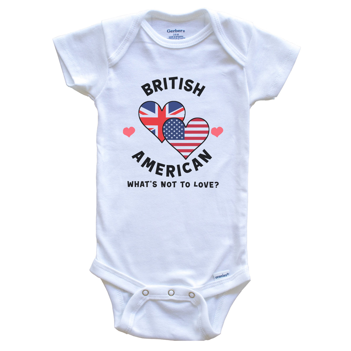 British American What's Not To Love Heart Flags Baby Bodysuit