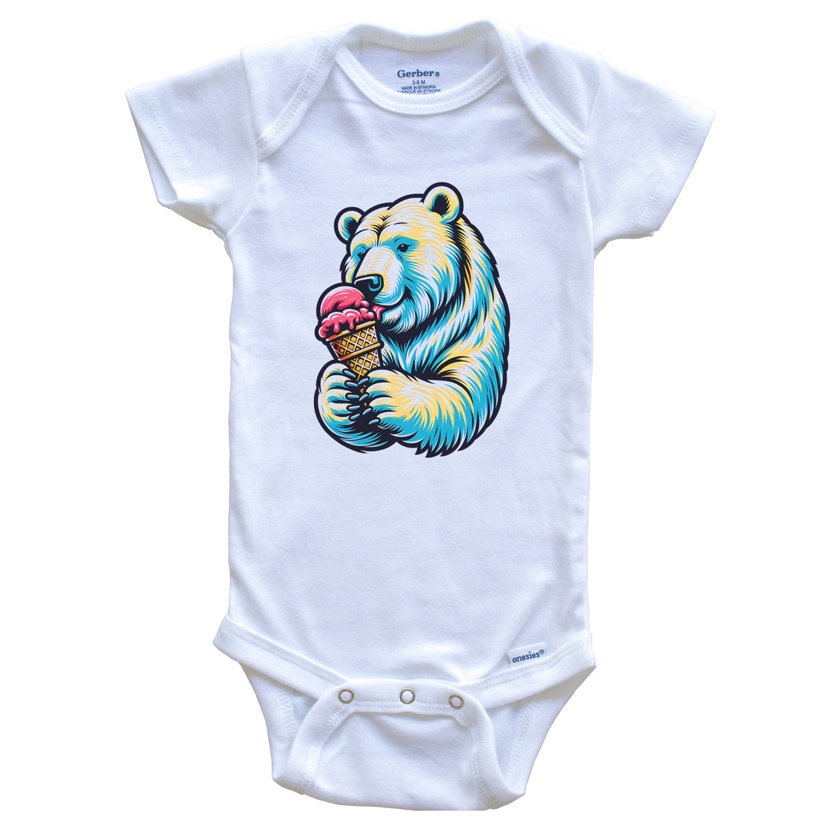 Polar Bear Eating Ice Cream Funny Cartoon Summer Baby Bodysuit