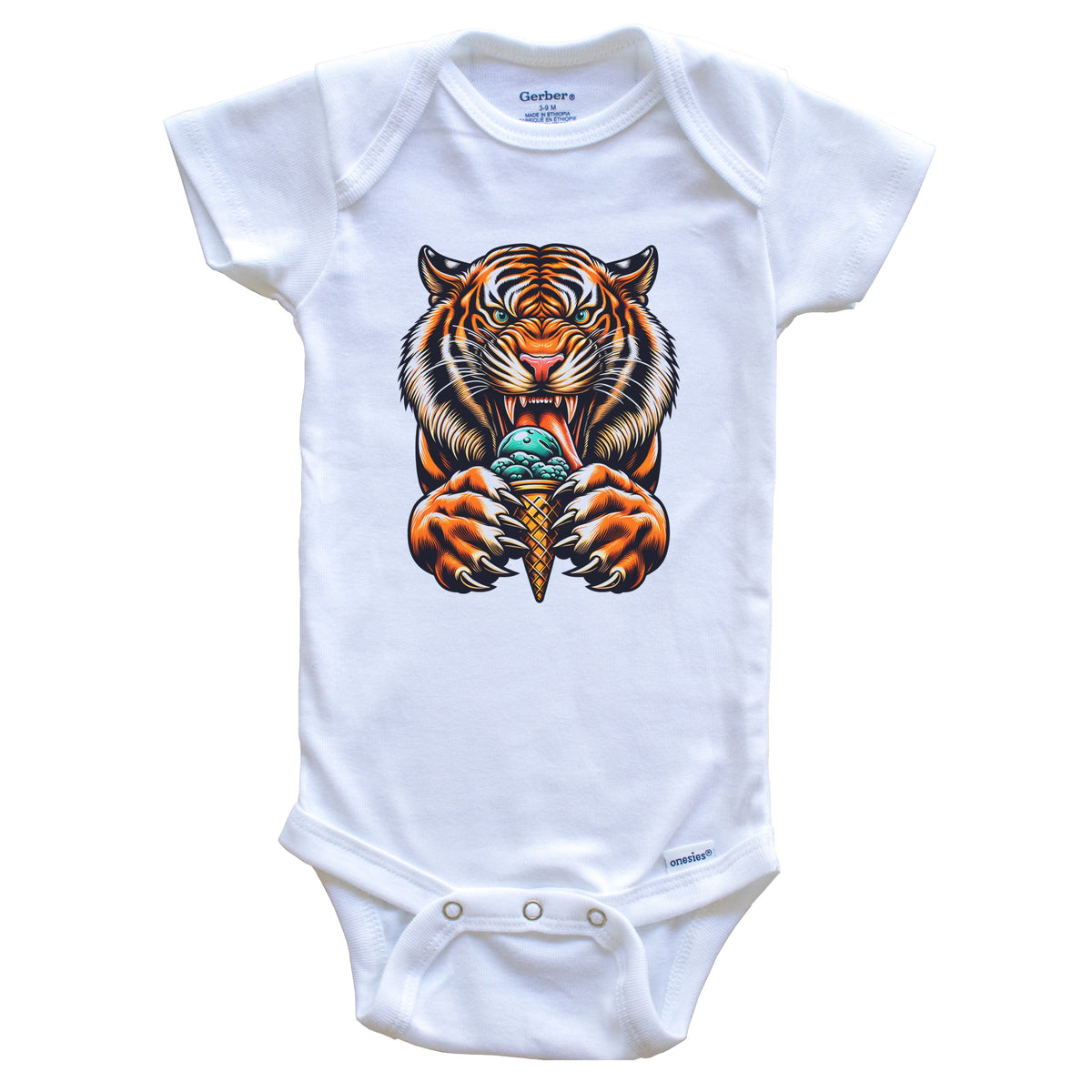 Tiger Eating Ice Cream Funny Cartoon Summer Baby Bodysuit